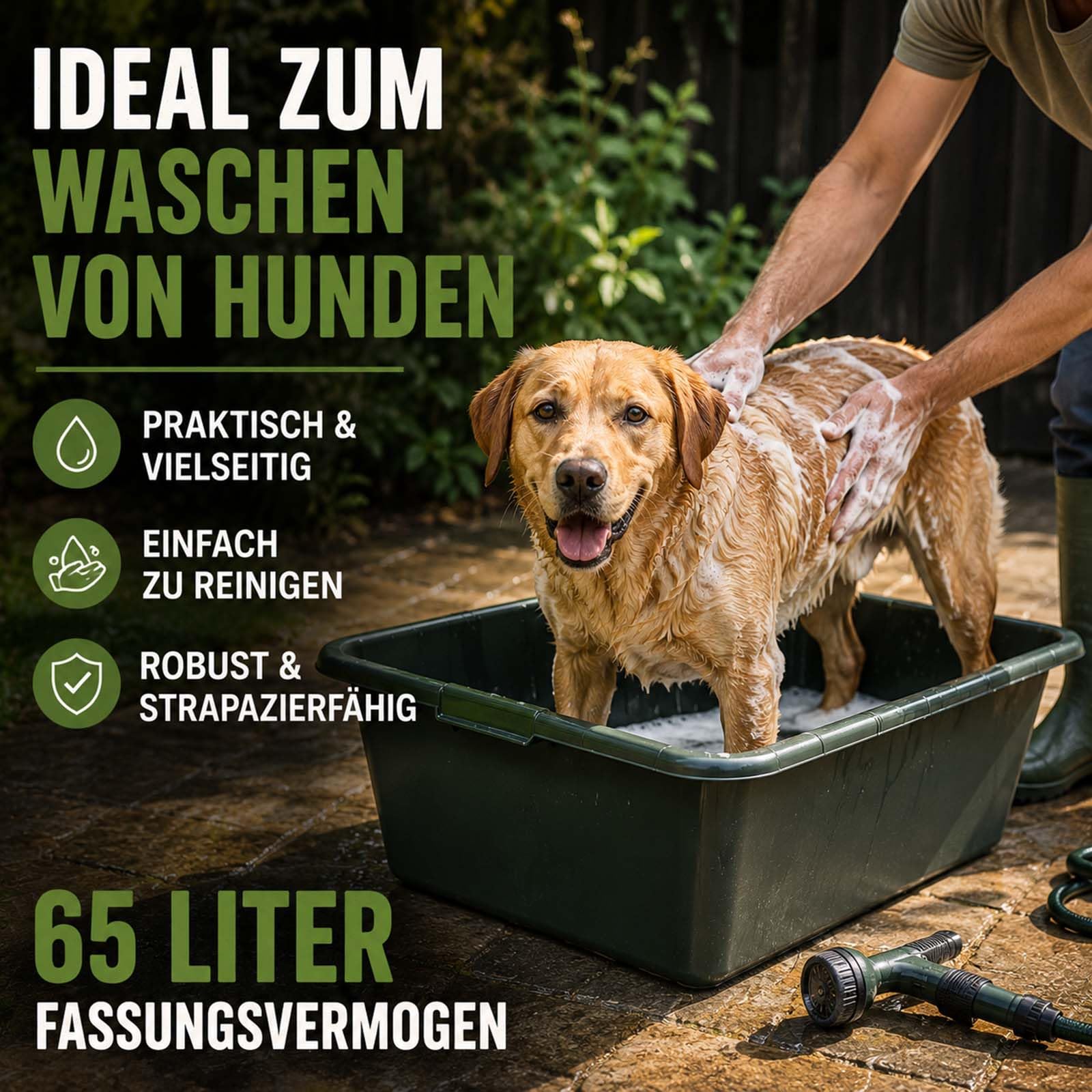 BURI Wildwanne 65 Liter 5er Set XL Futterwanne Grün Lebensmittelecht Robust | BURI, lebensmittelecht, Wasserbottich, Wildwanne, Pferdetränke, Jagdwanne, robuster Kunststoff, Stallbedarf, langlebig