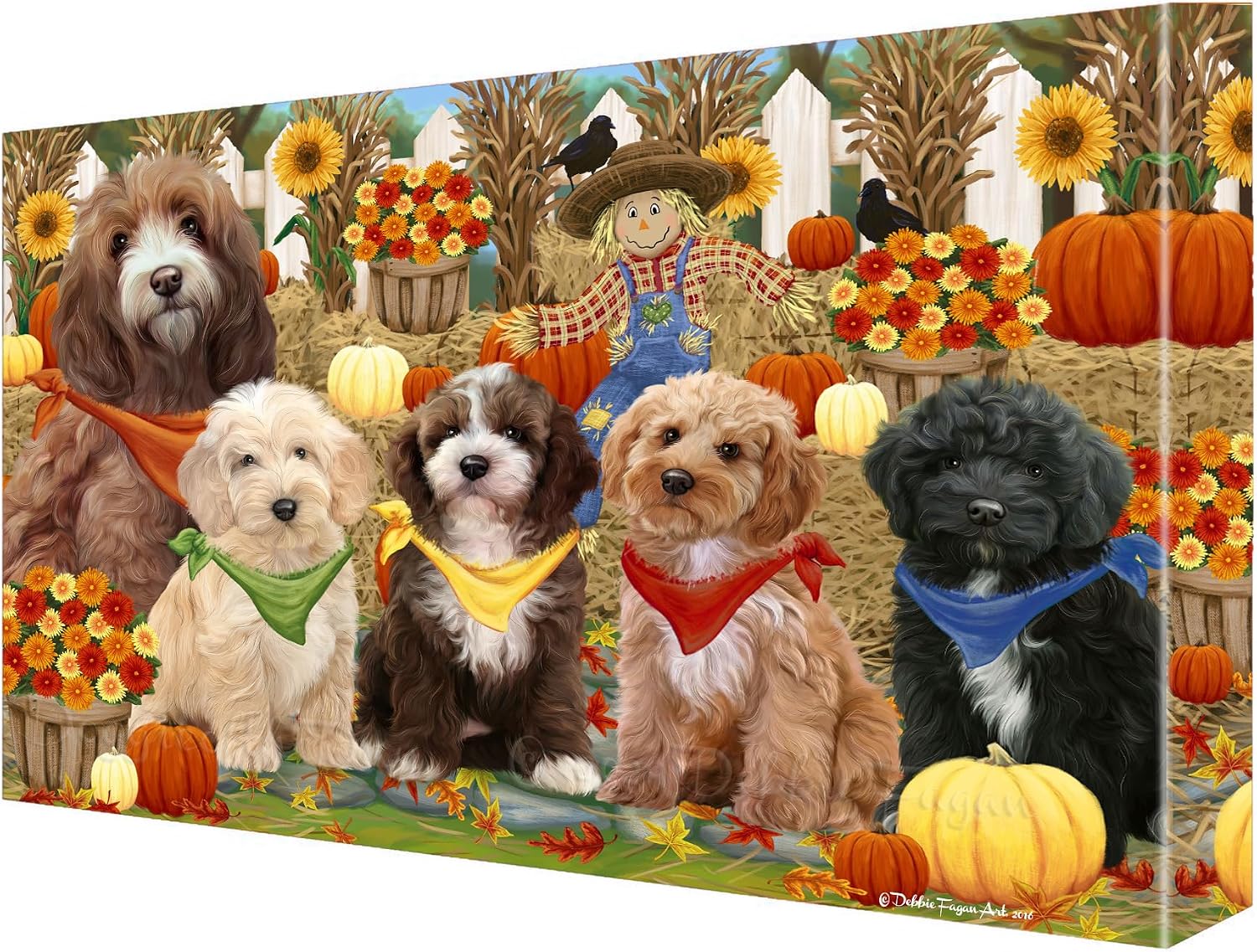 Doggie of the Day Fall Festival with Cockapoo Dogs Canvas Wall Art - Premium Quality Ready to Hang Room Decor - Flat Rolled 16" x 20"