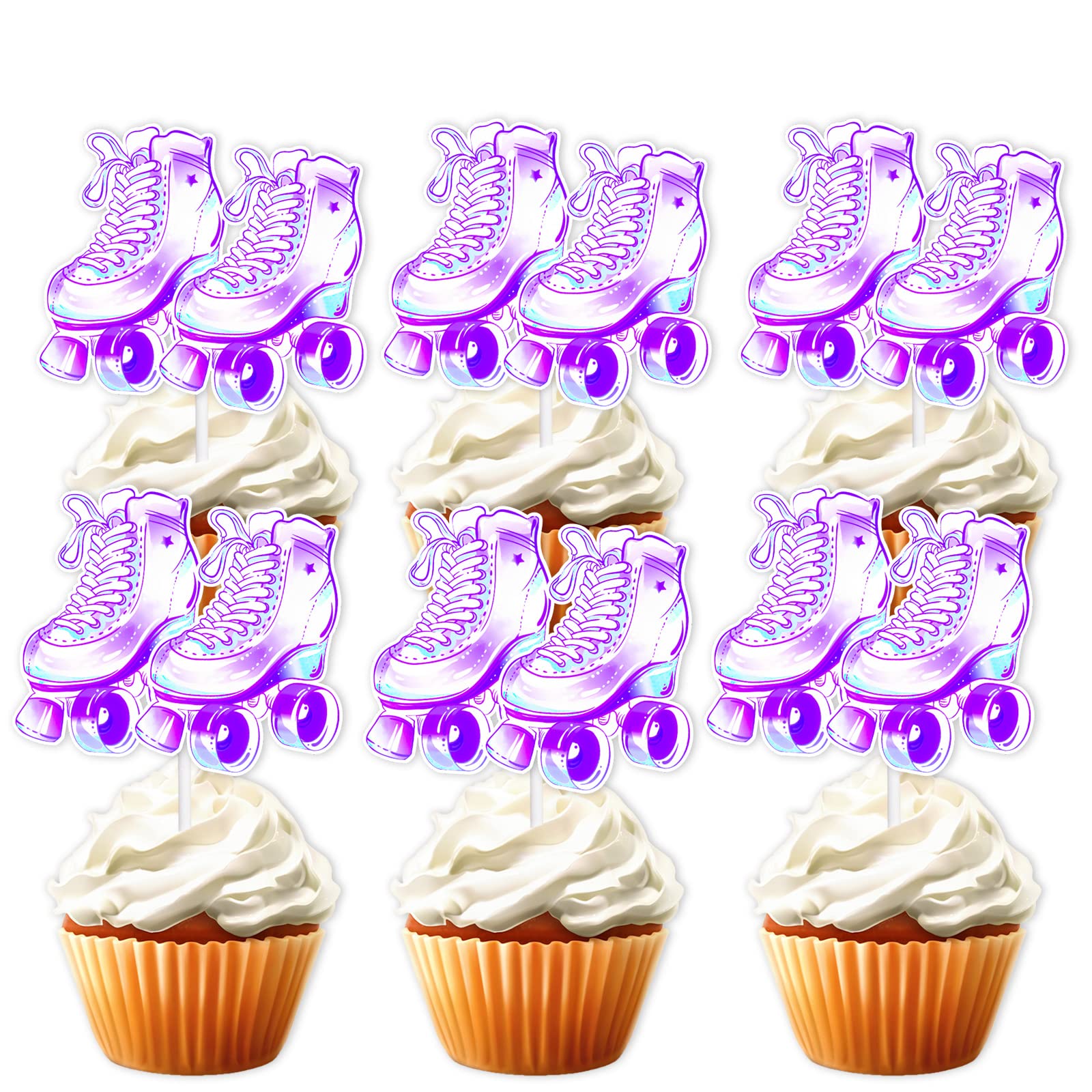 48 Pcs Roller Skating Cupcake Toppers - 80s 90s Retro Hip Hop Birthday Party Decorations