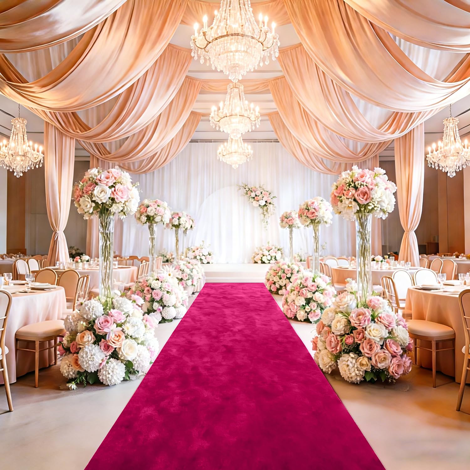 FUHSY Hot Pink Wedding Ceremony Aisle Runner 3FTx15FT Aisle Rug Wedding Floor Runner Fuchsia Runway Carpet with Tape Party Accessories Bridal Shower Walkway Runner Aisle Runner for Prom Birthday Event