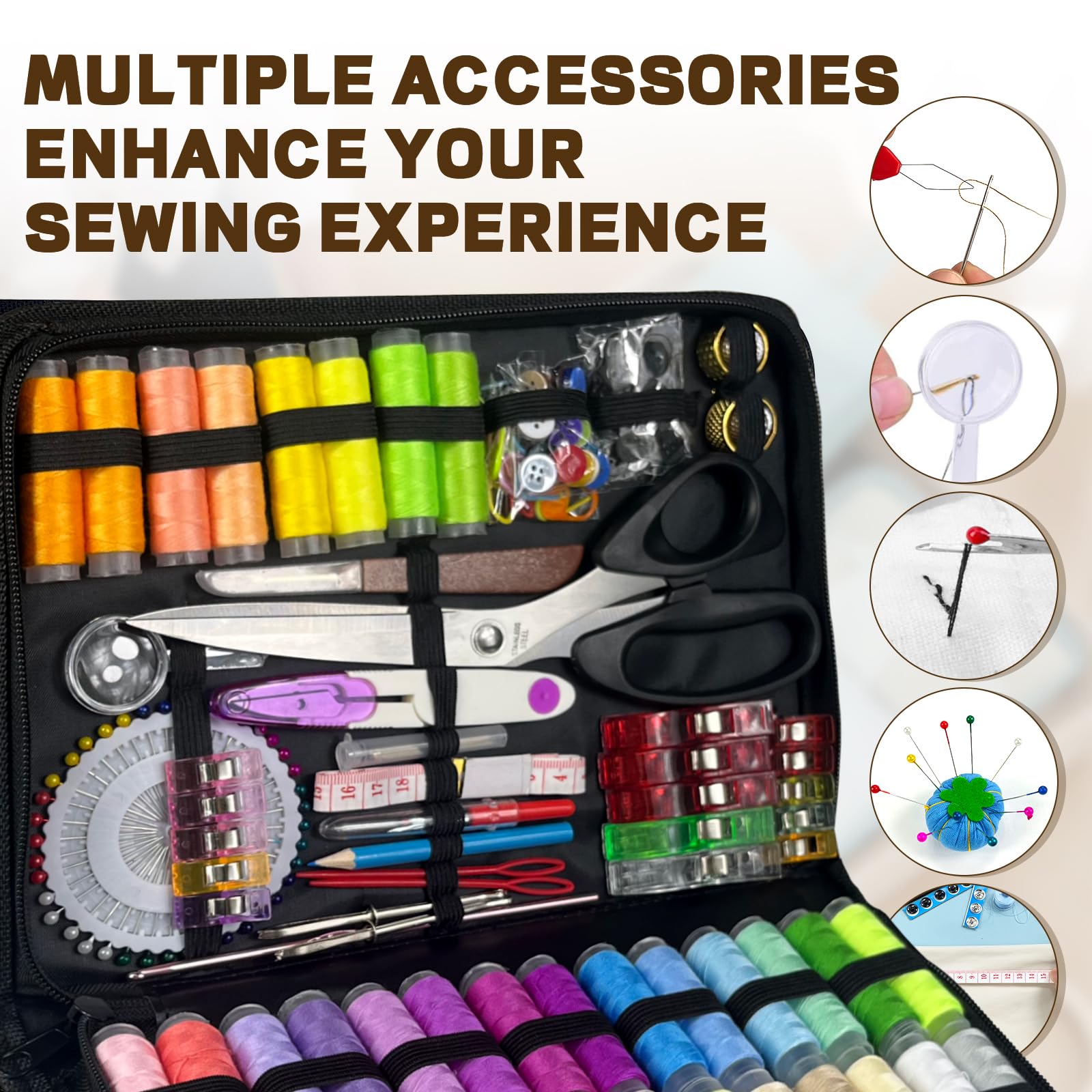 Kit da cucito con accessori,kit da cucito professionale grande da 305 pezzi,inclusi accessori per macchina da cucire con 56 bobine di filo,forbici e accessori