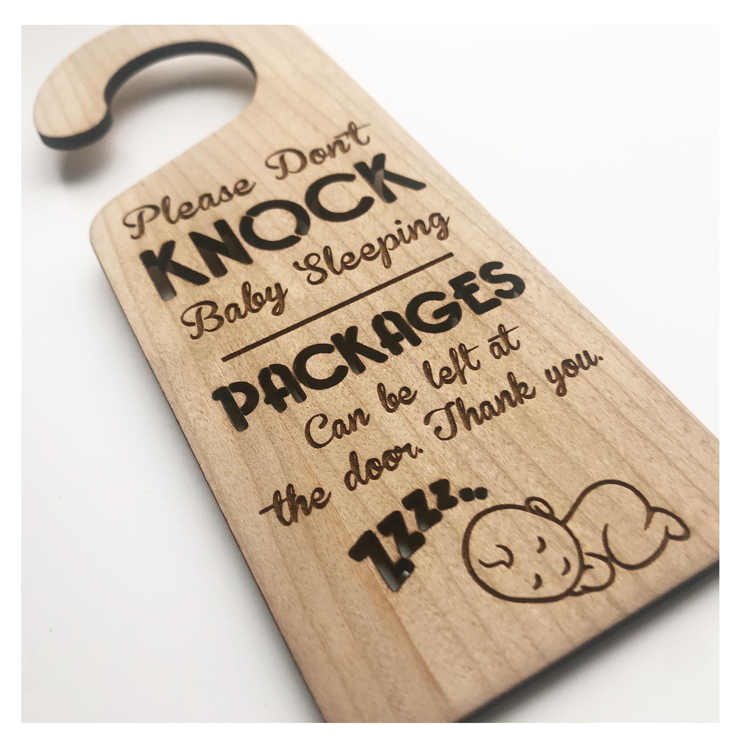 Lovethis** Cherry Nap Time In Progress - Baby Sleeping - Please Do Not Knock Or Ring The Doorbell - Hanging Sign Made From Wood Laser Engraved
