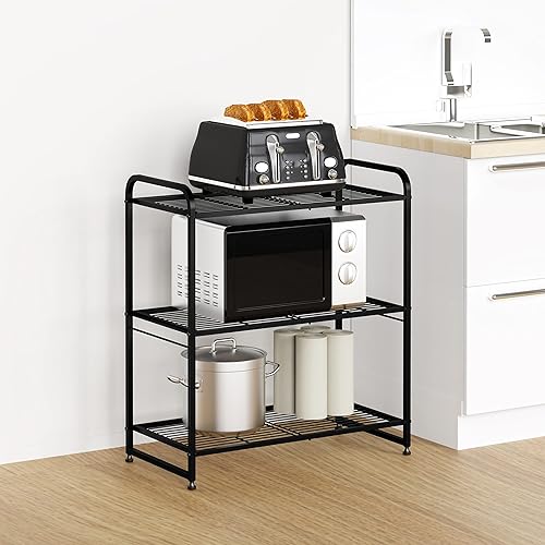 Miniatura 2 de Simple Trending Estantería de alambre apilable de 3 niveles, estante de almacenamiento de cocina, expandible y ajustable, organizador de estantes,