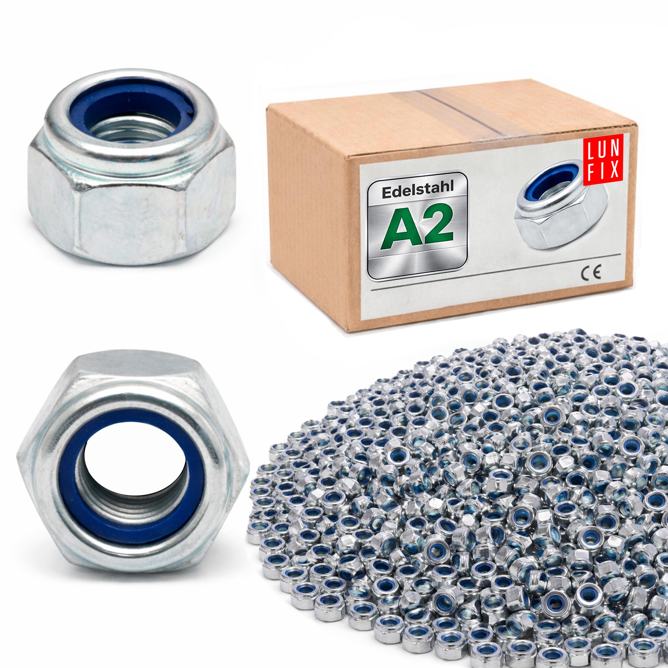 Tuerca de seguridad M16, 1200 unidades, DIN 985, de acero inoxidable A2 V2A, con anillo de nailon, tuerca hexagonal autoblocante para maquinaria, ingeniería de vehículos, estructuras de acero