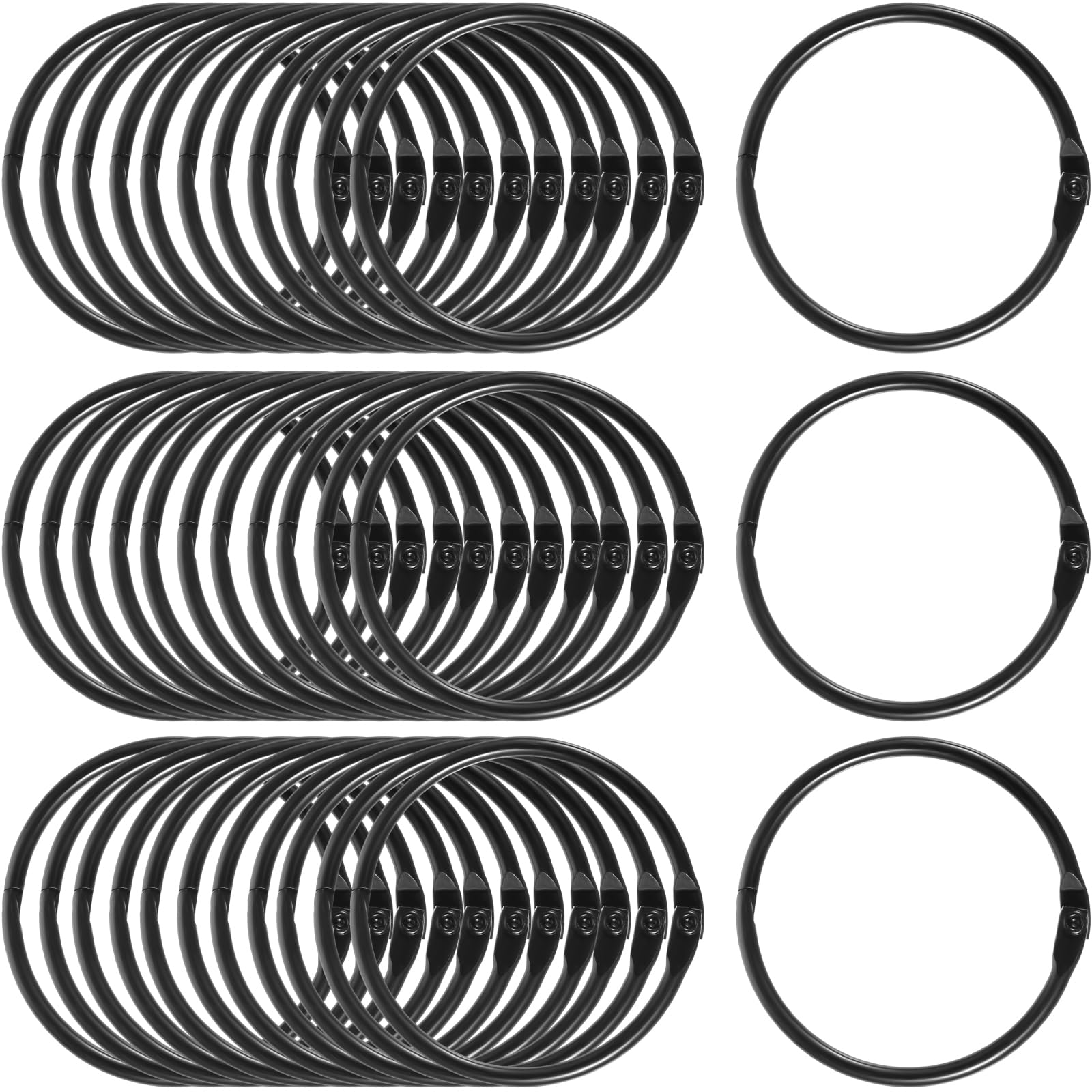 Boao 2 Inch Black 60 Pcs Loose Leaf Binder Rings Bulk Metal Book Rings