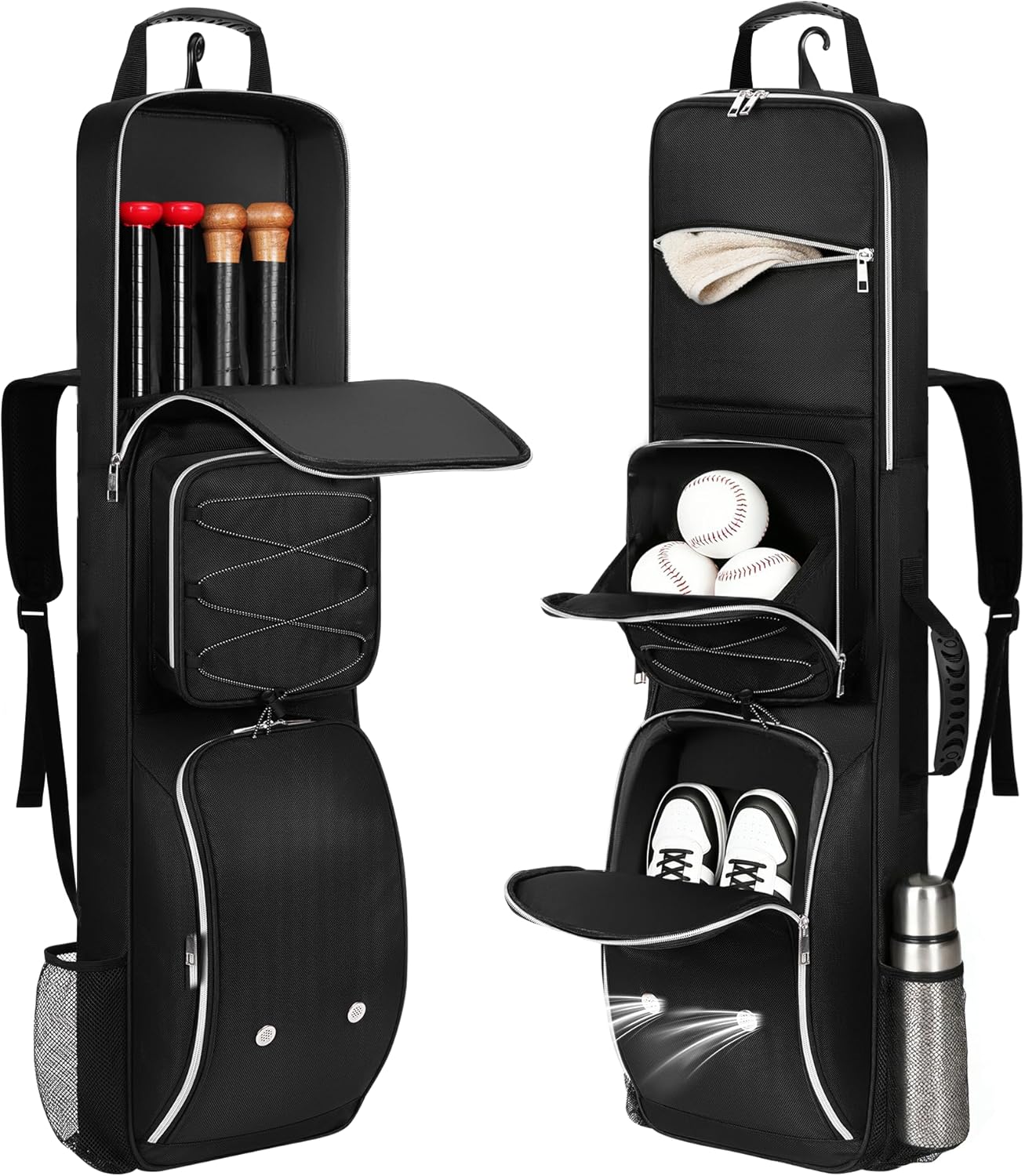 Baseball Bat Bag Backpack for 3-4 Baseball Bats with Multi-pocket and Separate Shoe Compartment, Soft Bat Bag with Fence Hook and Adjustable Shoulder Strap, Suit for Baseball, Softball, T-ball Bat