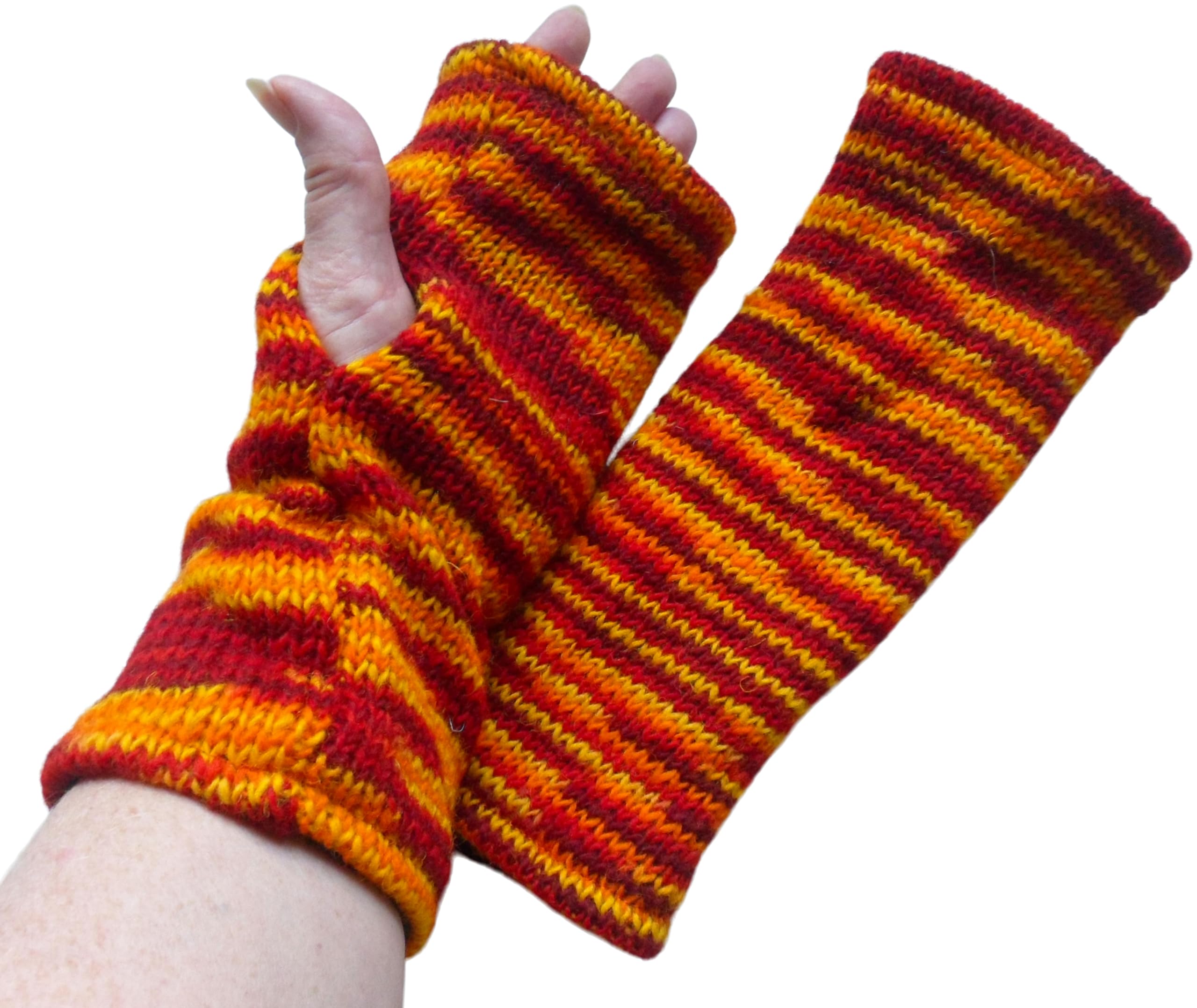 Natural Flow Orange Fair Trade Wool Space Dye Fleece Lined Tube Fingerless Gloves Wrist Warmers (Orange)