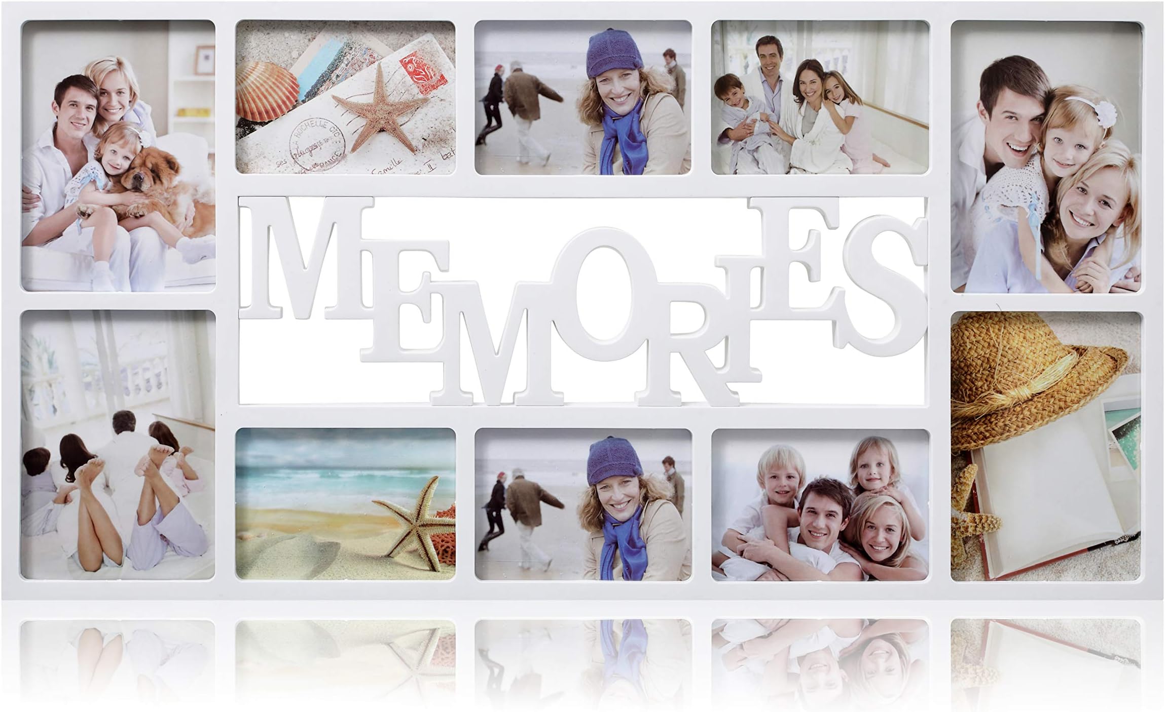 ARPAN 10 Pictures Multi Aperture Photo Frame - White Wall Mount Memories Picture Frame with Front Polystyrene Sheet Holds 6 X 6''X4'' Photos, 4 X 5''X7'' Photos - White Plastic Photo Frame