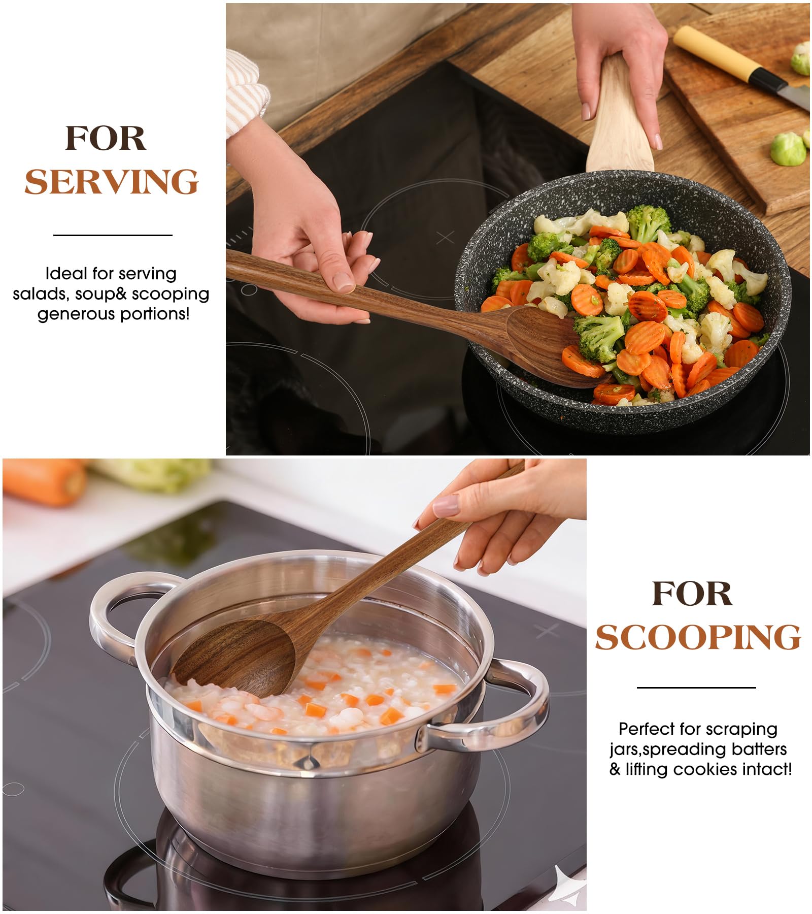 Acacia Wood Spoons - 2 Pack Kitchen Utensils -7 Acacia Wood Spoons - 2 Pack Kitchen Utensils -7