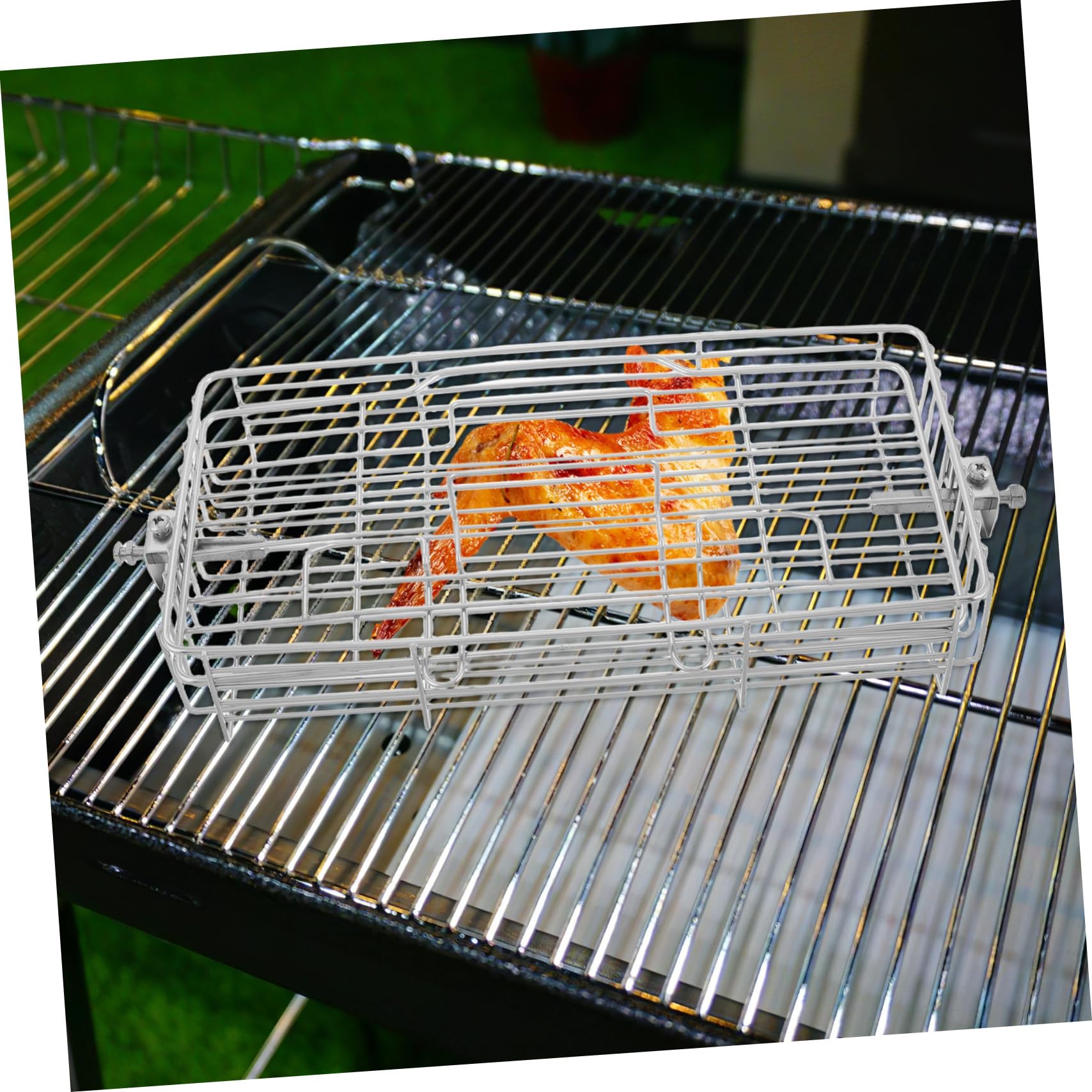 Regulowana rozszerzalna klatka do grillowania rożna, trwały stojak do grillowania ryb, kurczaka, jagnięciny i skrzydeł, narzędzie do grillowania na zewnątrz z obrotową konstrukcją na kemping i grille