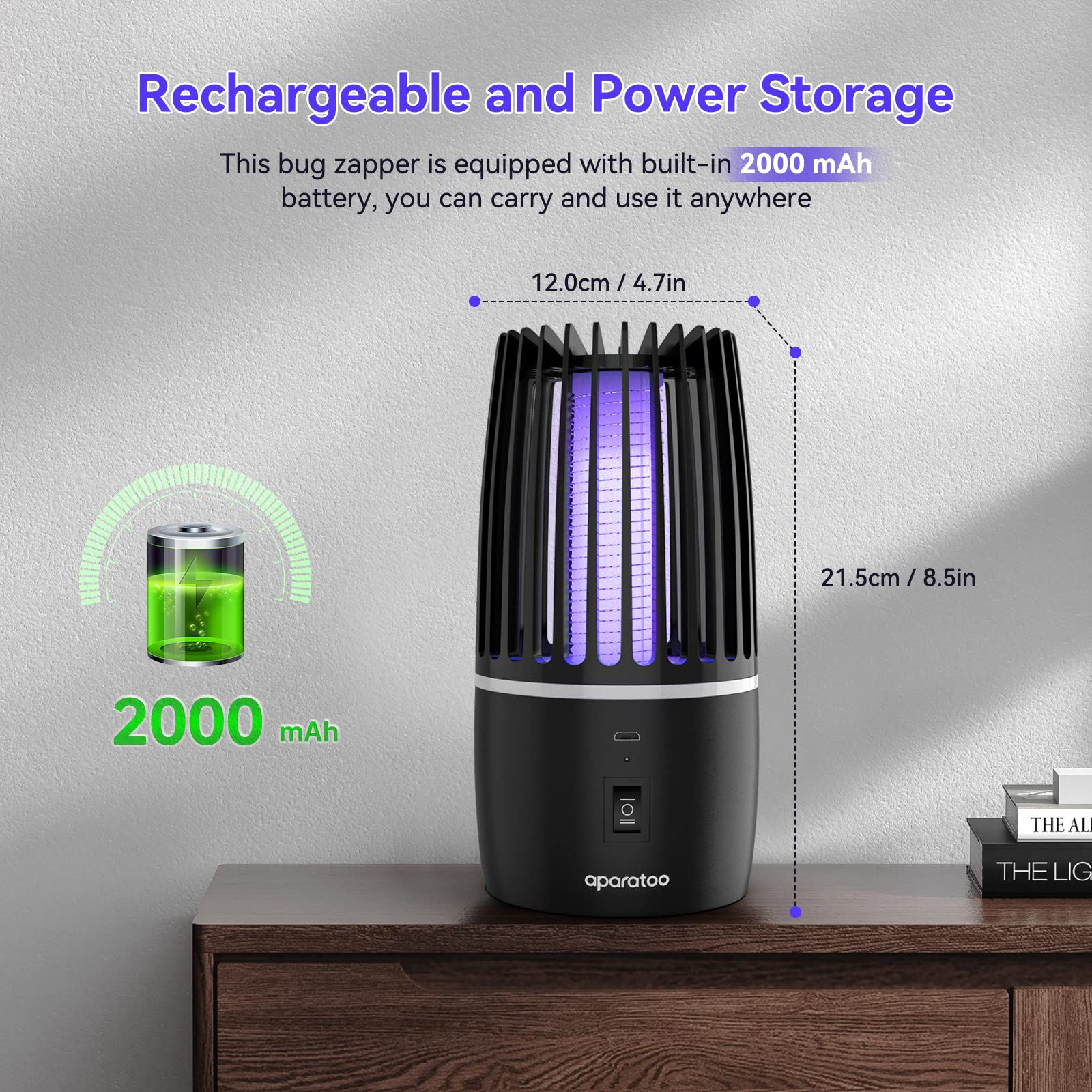 Insektenvernichter, 4200V 4000mAh Mückenlampe mit UV-Licht, Insektenfalle Moskito Killer, Fliegenfalle Elektrisch Mückenfalle für Innen Außen, IPX4, Anti Mücken, Fliegen, Motten