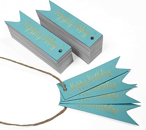 Miniatura 229 de Etiquetas de papel para colgar con texto en inglés «Happy Birthday», 100 unidades Azul,Aqua Blue,Negro -,azul, cerceta (Dark Teal Blue),Rosa