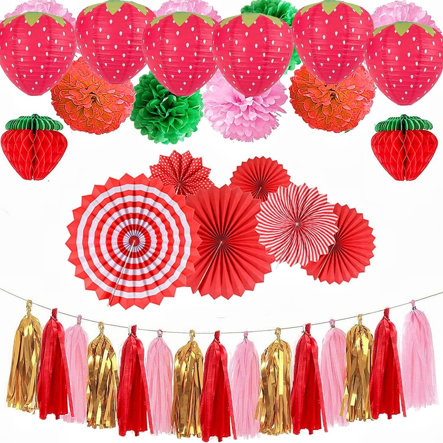 8PCS Strawberry Paper Lanterns, Strawberry Hanging Paper Lantern Decorations Strawberry Decoration Hanging for Room Birthday Party Wedding Garden Decor - 8 Inch, Red - Image 5