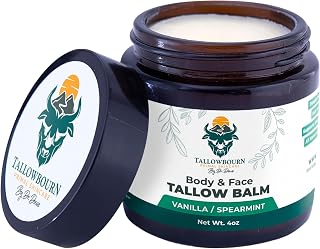 Grass Fed Beef Tallow Balm for Face and Body with Shea Butter, Organic Jojoba Oil, Honey, and Beeswax – Beef Tallow for Skin – Vanilla and Spearmint – 4 oz