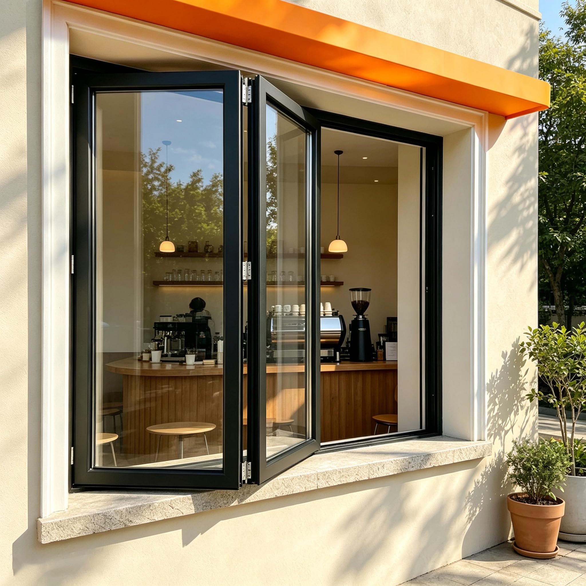 Aluminum Alloy Folding Sliding Window, 2 Panel Horizontal Bifold for Restaurant (48 * 36in)