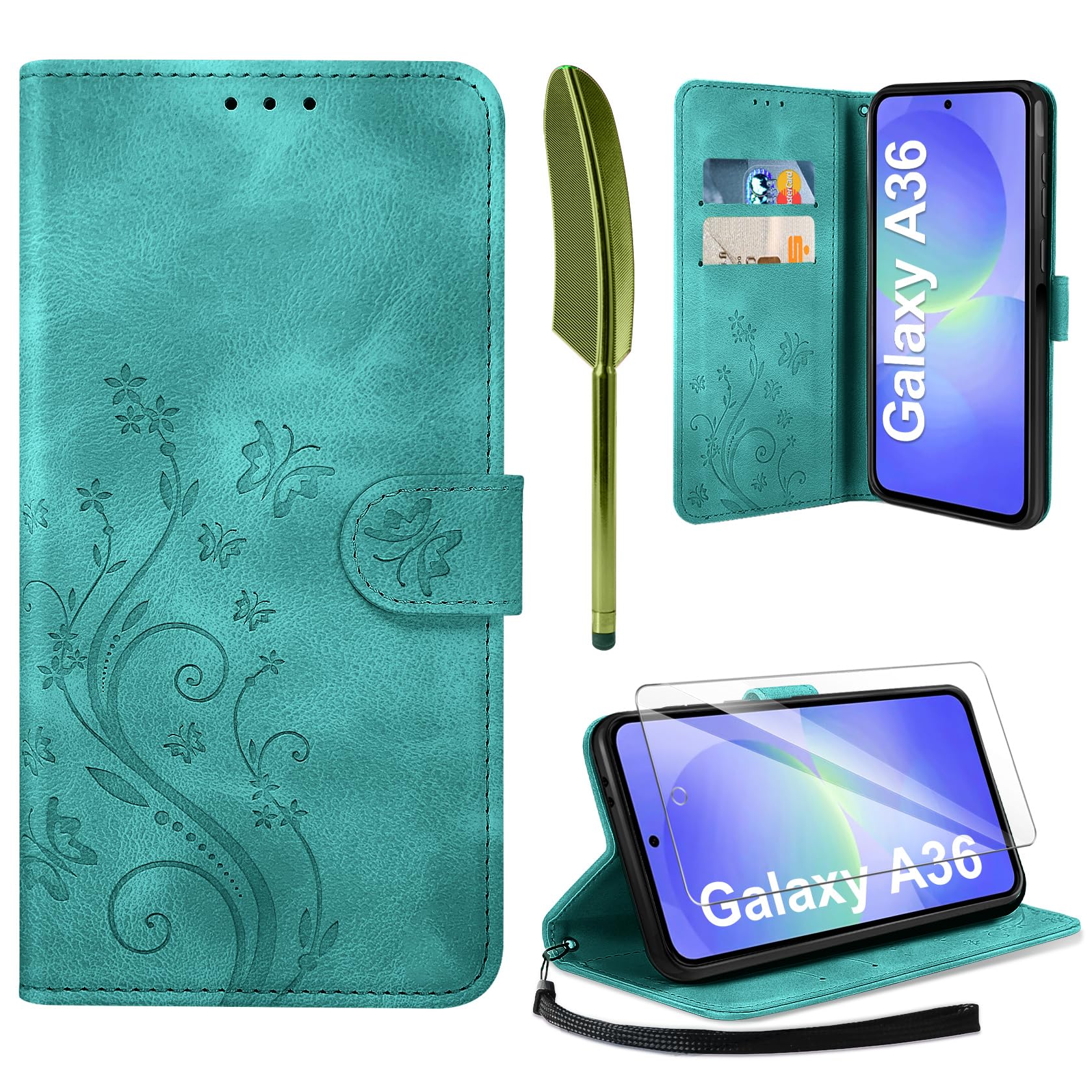 AROYI Lederhülle Kompatibel mit Samsung Galaxy A37 5G Hülle und Schutzfolie, Flip Wallet Handyhülle PU Leder Case Kartensteckplätzen Schutzhülle Kompatibel mit Samsung Galaxy A37 5G Dunkel Blau