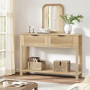 GAOMON Farmhouse Entryway Table,43 Inch Wood Console Table with 2 Drawers,2 Tier Sofa Table with Storage for Living Room, Foyer Tables for Entryway-Burlywood