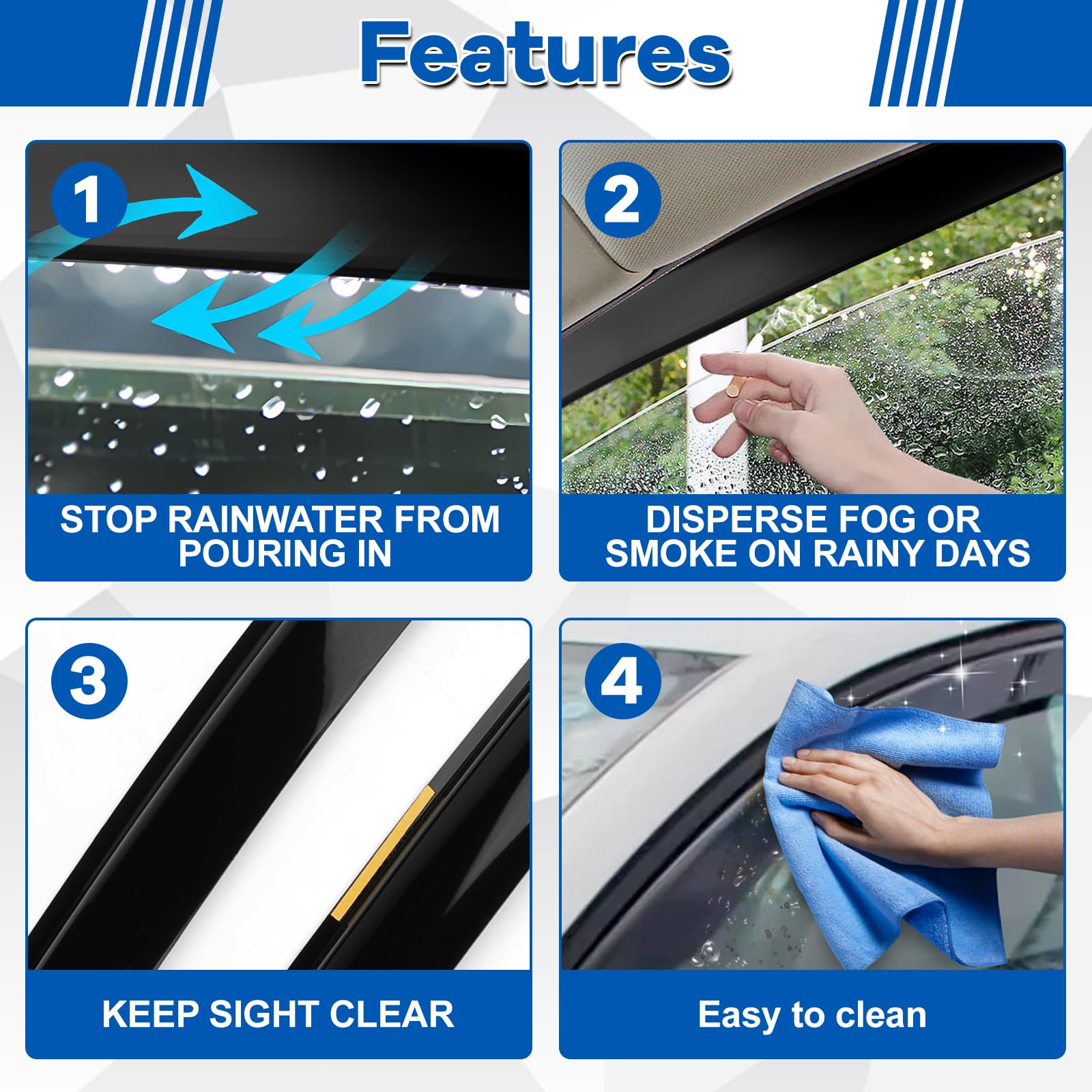 Deflector de Viento Deflector de Aire Compatible con VW Golf MK7 MK8 2012-2025 Deflectores de Lluvia para Ventanas Laterales con Clip Fijo - 4 Piezas