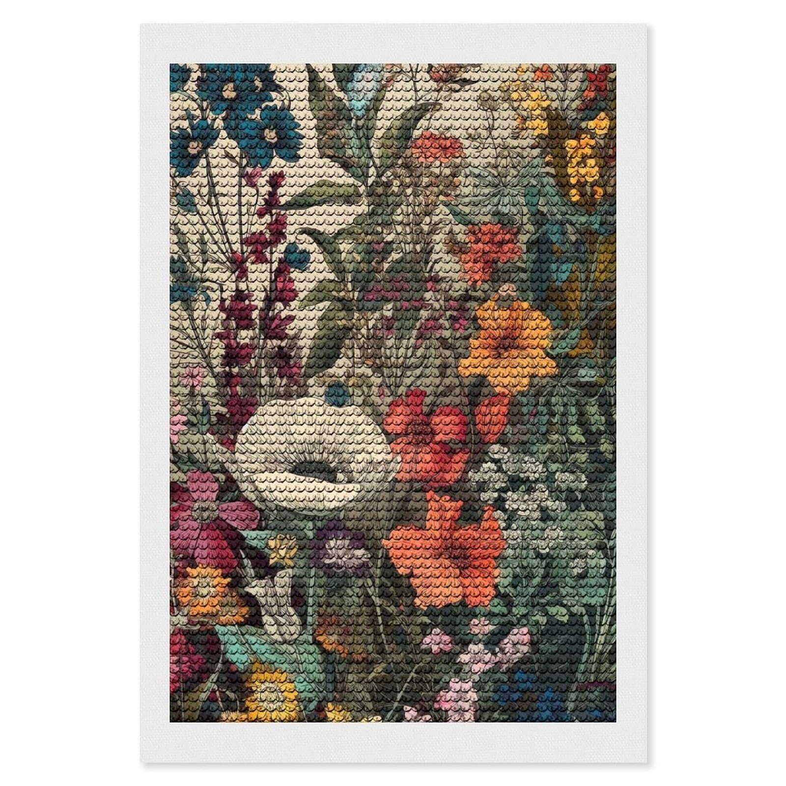 Junmoney Nature Flowers Art Diamond Art Kit 8"x12", Neat Printed Canvas, Finish and Display, Relaxing DIY Hobby, Living Room Decor