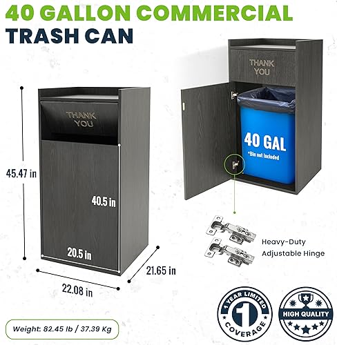 Miniatura 3 de Alpine - Bote de basura para restaurante  Bote de basura comercial de 40 galones, receptáculo de basura interior con soporte para bandeja para