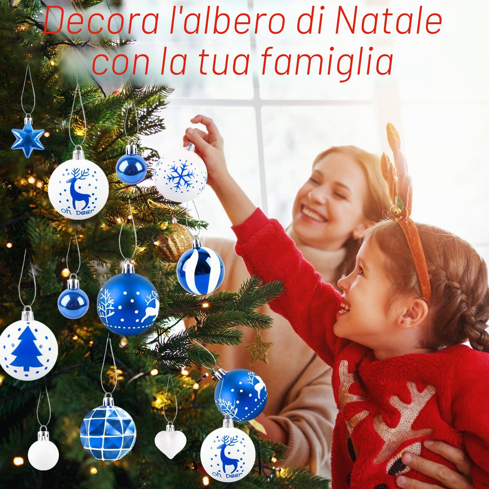 Aitsite 38 Pezzi Palline di Natale Blu e Bianco, 6CM /3CM Palline Albero di Natale Decorazioni Natalizie per Albero, Palle di Natale in Plastica, Infrangibile Appendere Addobbi Natalizi