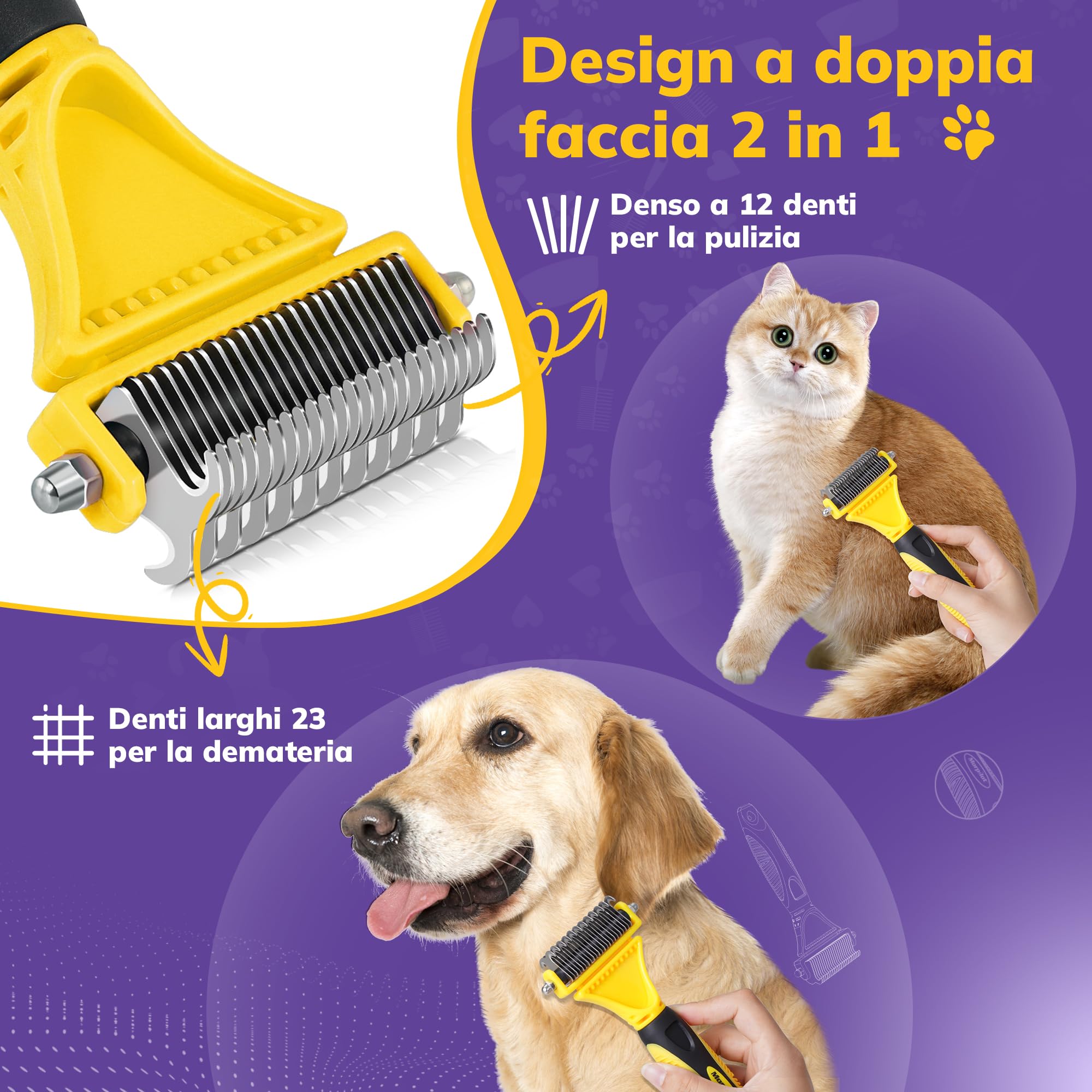 Morpilot Spazzola per Cani Gatti Pelo Lungo, Pettine per Cani Professionale Spazzola Sottopelo Cardatore per Cani per Rimuovere Peli Superflui Sbrogliare Nodi, Riduce del 90% la Perdita di Pelii