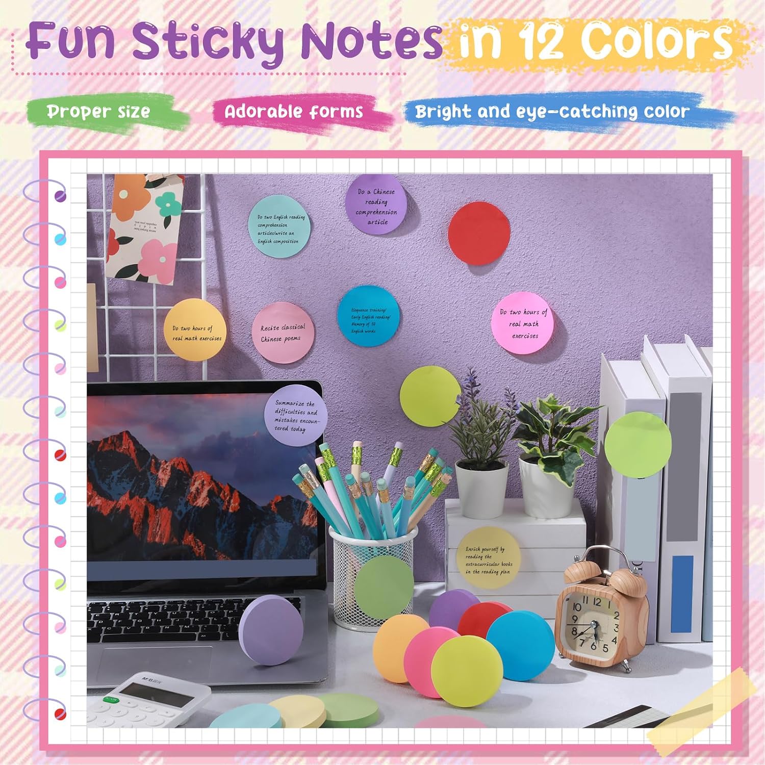 Leinuosen 12 Pack Round Sticky Notes Bulk 3 Inch, 100 Sheets/Pad image 2