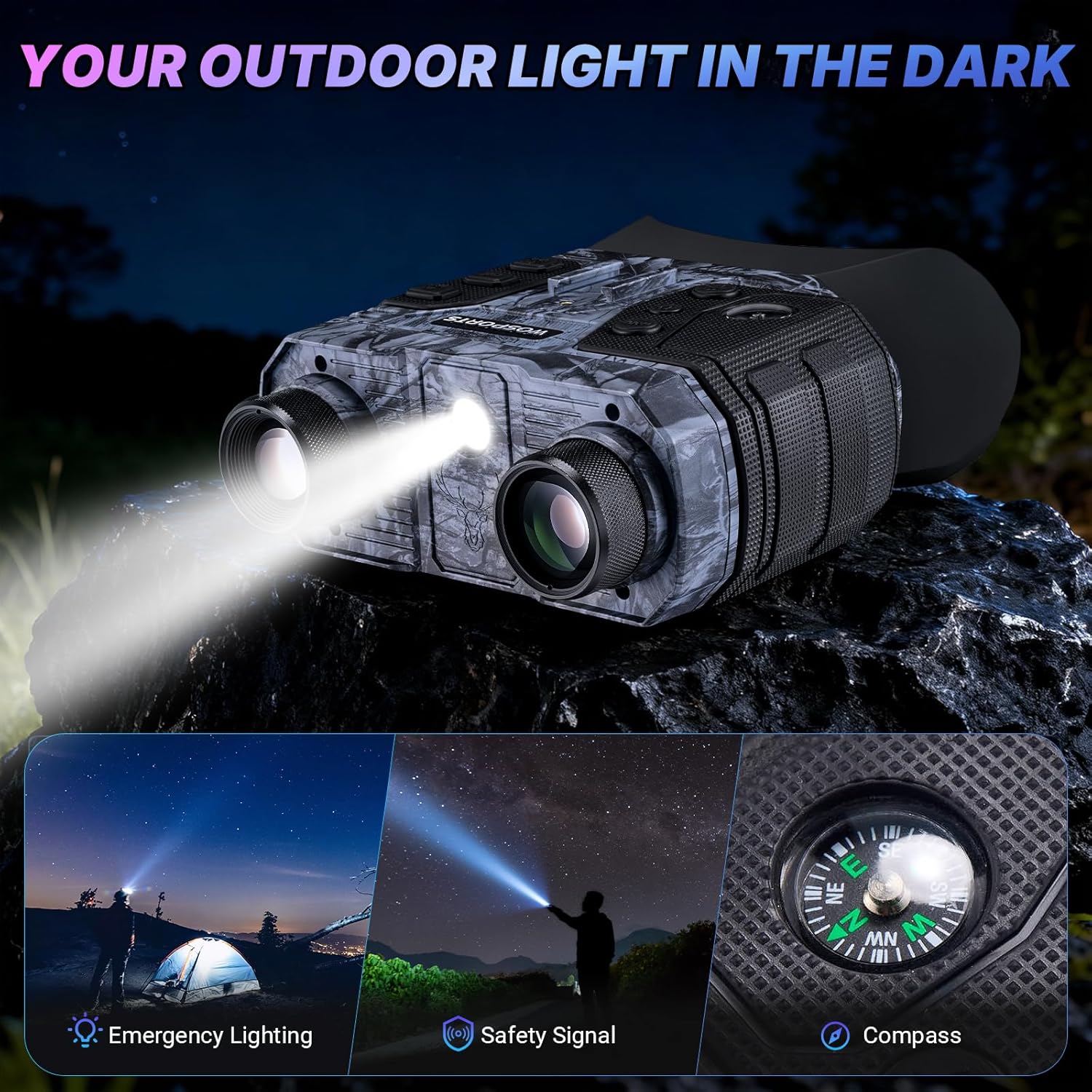 WOSPORTS 4K Night Vision Goggles with 36MP Photo, 1300FT Range, Built-in Flashlight & Compass, 5000mAh Battery, Supports 256GB SD, for Security, Camping, Travel Use - Image 8