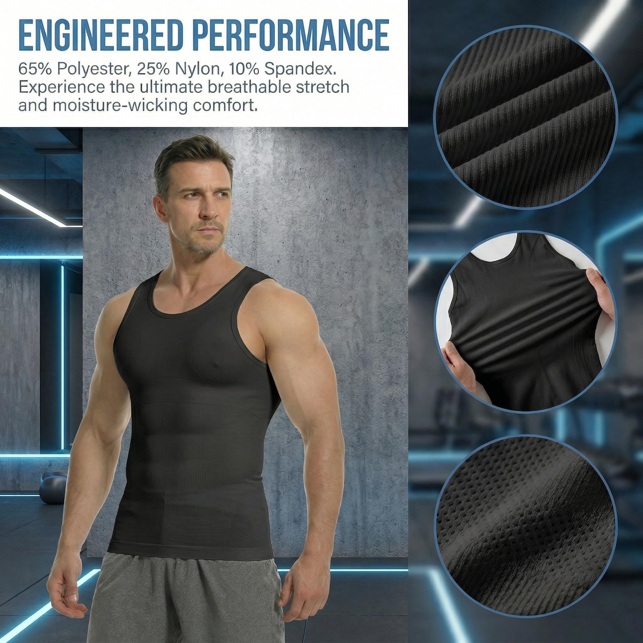 Herren Kompressionsshirt Schlankheits-Kompressions-Tanktop Gynäkomastie Herren Body Shaper Weste Bauchkontrolle Unterhemden