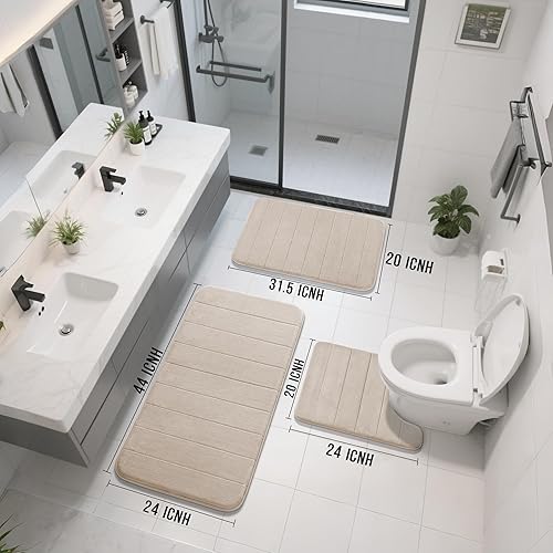 Miniatura 2 de Yimobra 3 Pieces Memory Foam Bath Mat Sets, 44.1x24 + 31.5x19.8 and U-Shaped for Bathroom Rugs, Toilet Mats, Non-Slip, Soft Comfortable, Water