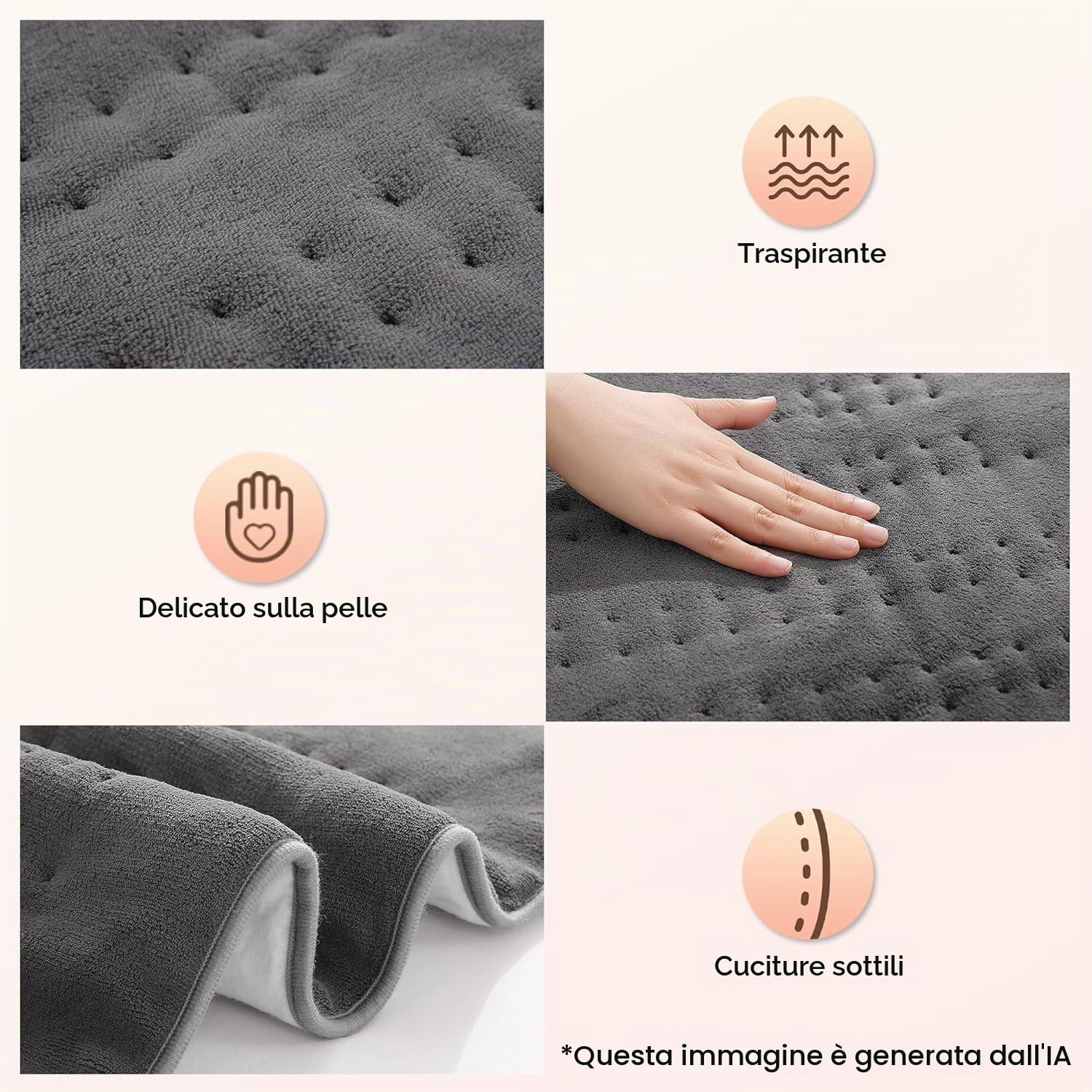 Coperta Riscaldata Elettrica 150x80cm Grigia con 10 Livelli di Temperatura, Spegnimento Automatico e Protezione dal Surriscaldamento, Facile Fissaggio su Letto e Materasso