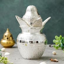 Webelkart Premium Plated Pooja Kalash with Coconut for Pooja Decor with Red Velvet Box/Swastik Kalash for Puja Temple Home Decorative Item/Diwali Gift Item/mangal Kalash Gold
