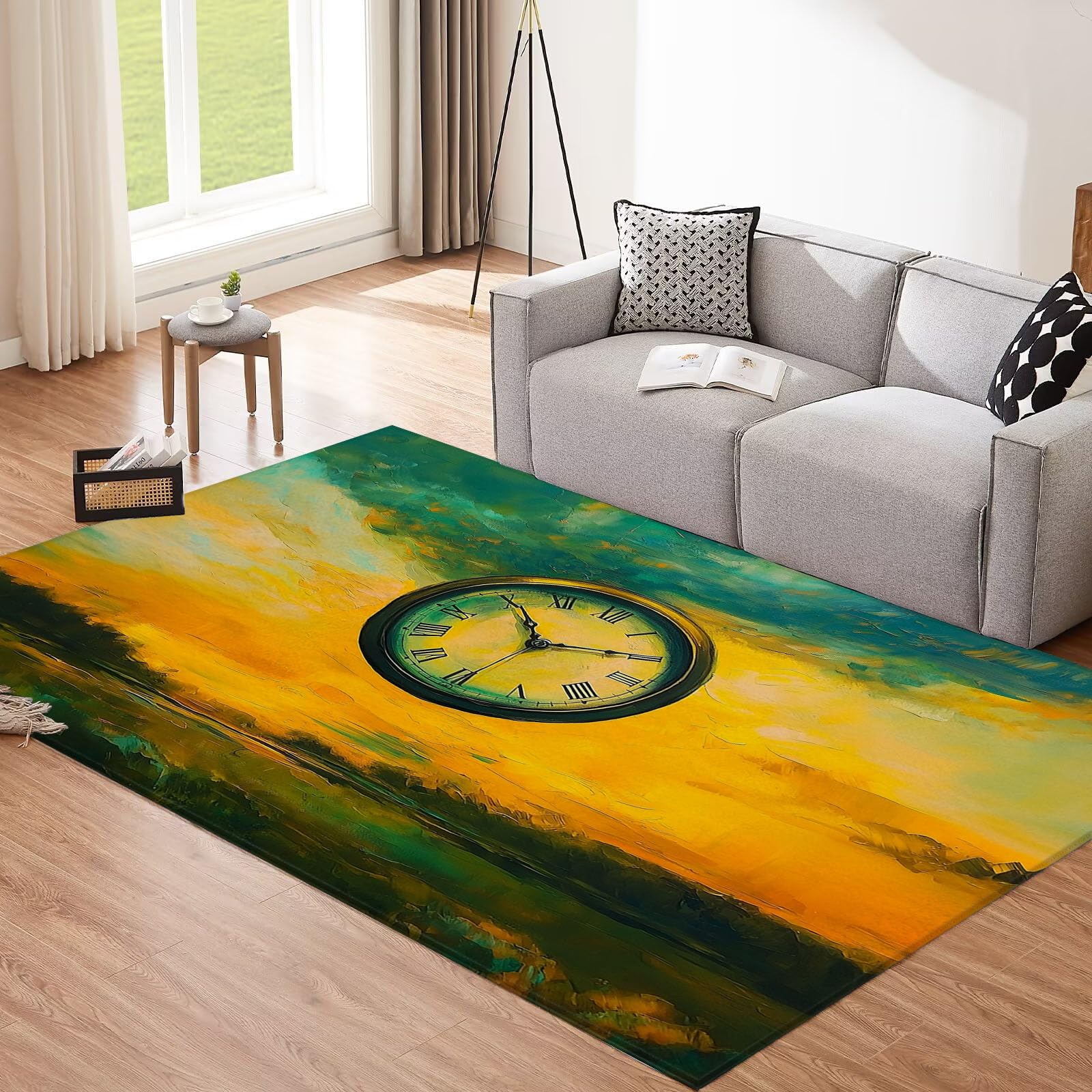 Schwimmend Glocke Teppich für Wohnzimmer, 160x230cm Waschbarer Kurzflor Rechteckiger Rutschfester für Schlafzimmer Küche Esszimmer Fantasie Feld Deko Carpet