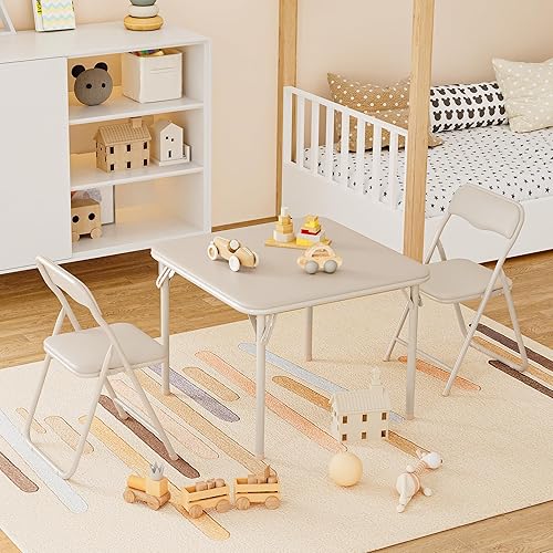 Miniatura 4 de CuisinSmart Juego de 3 mesas y sillas plegables para tarjetas, mesa cuadrada portátil con 2 sillas acolchadas, sillas y mesas plegables para el