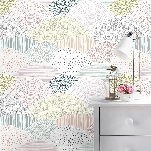 Miniatura 10 de Toduso Papel tapiz autoadhesivo extraíble para decoración de habitación, papel de contacto geométrico con puntoslíneas, 17.3 x 118 pulgadas, papel