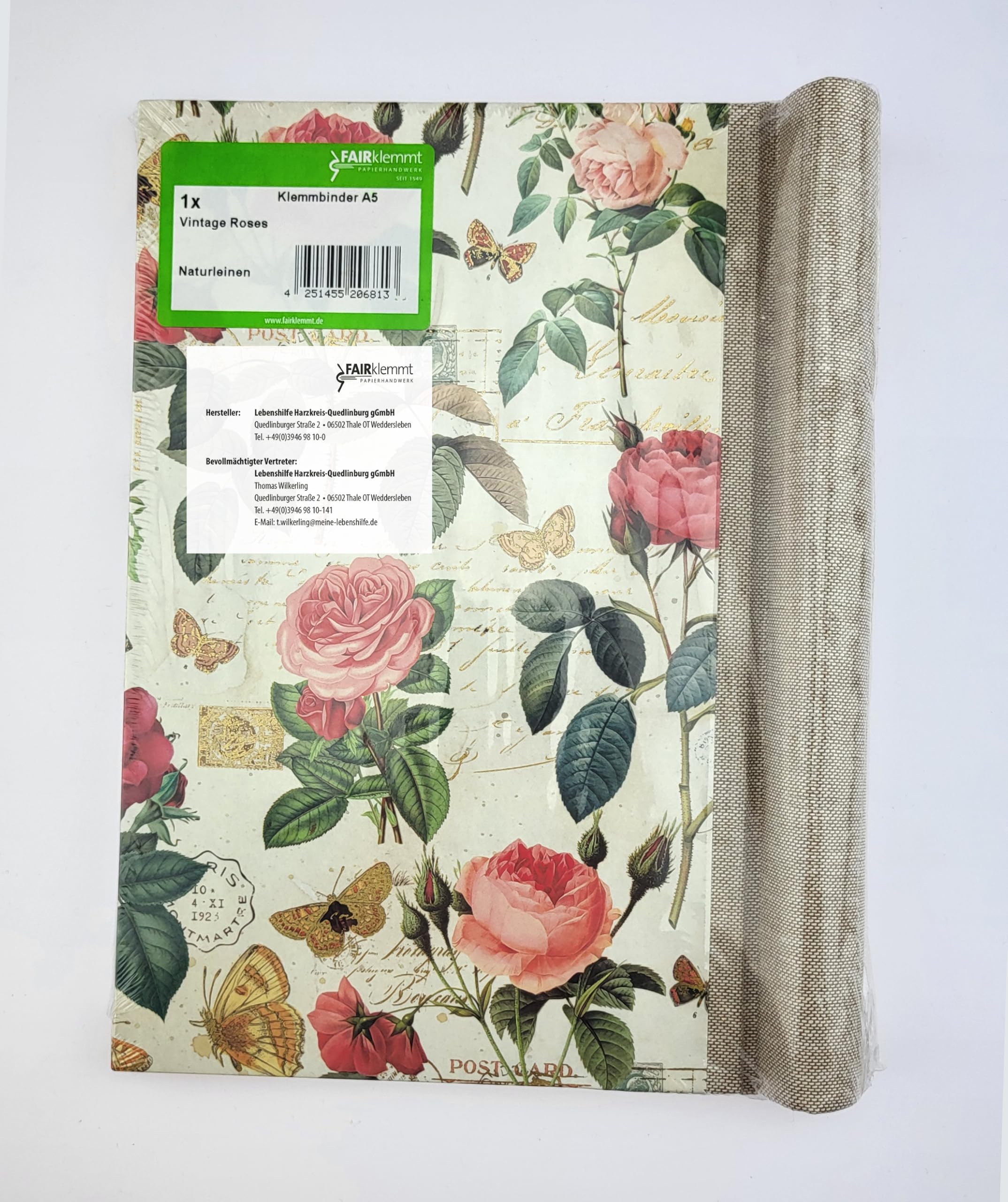 Klemmbinder Vintage Roses Naturleinen, A5