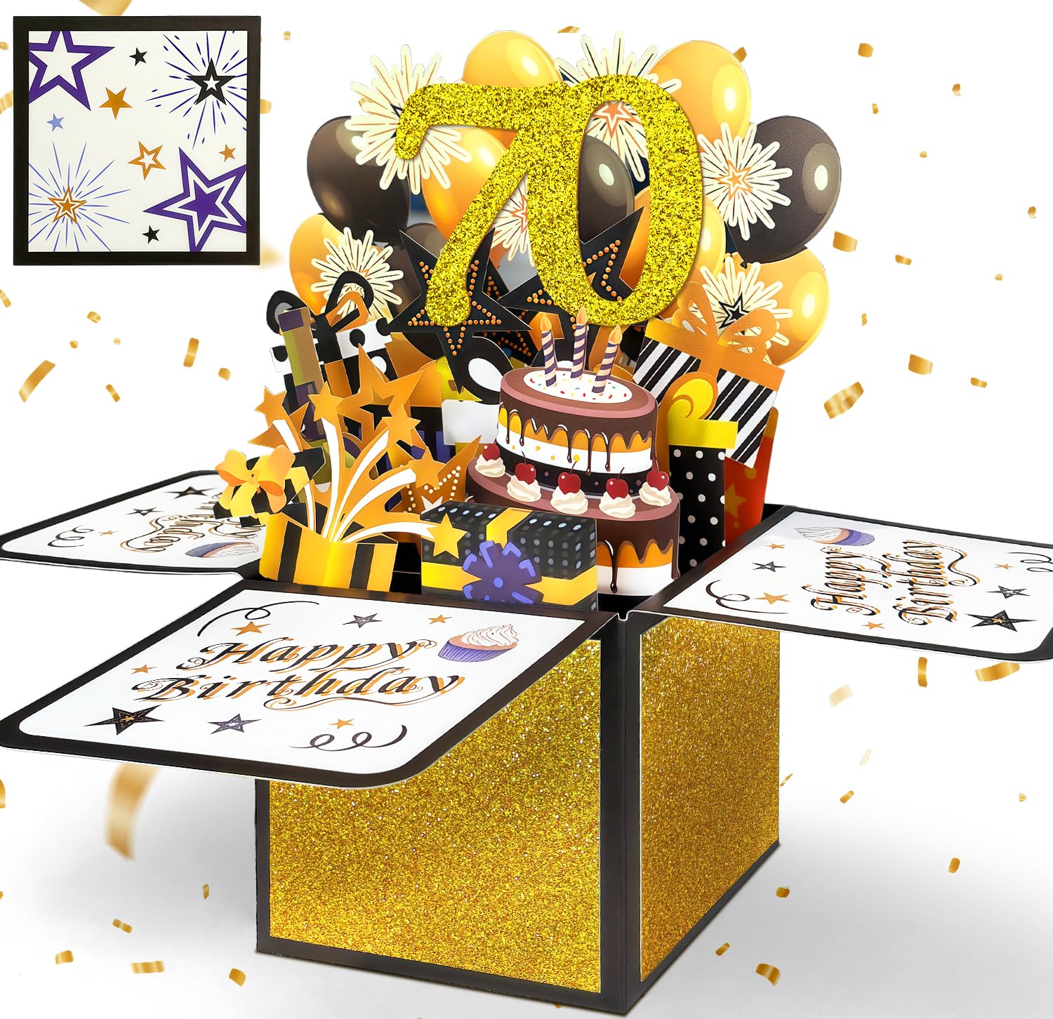 YianHien 70th Birthday Card for Men, 3D Pop Up Birthday Greeting Cards for Dad Mum Husband Male & Female Friend, Black Gold 70th Happy Birthday Decorations Gifts for Him Her Men Women โ image 1