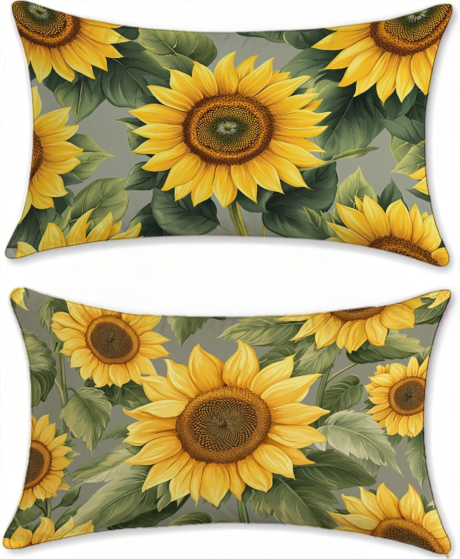 Housse de coussin extérieur impérméable jaune 40x70 cm au motif fleur en lin