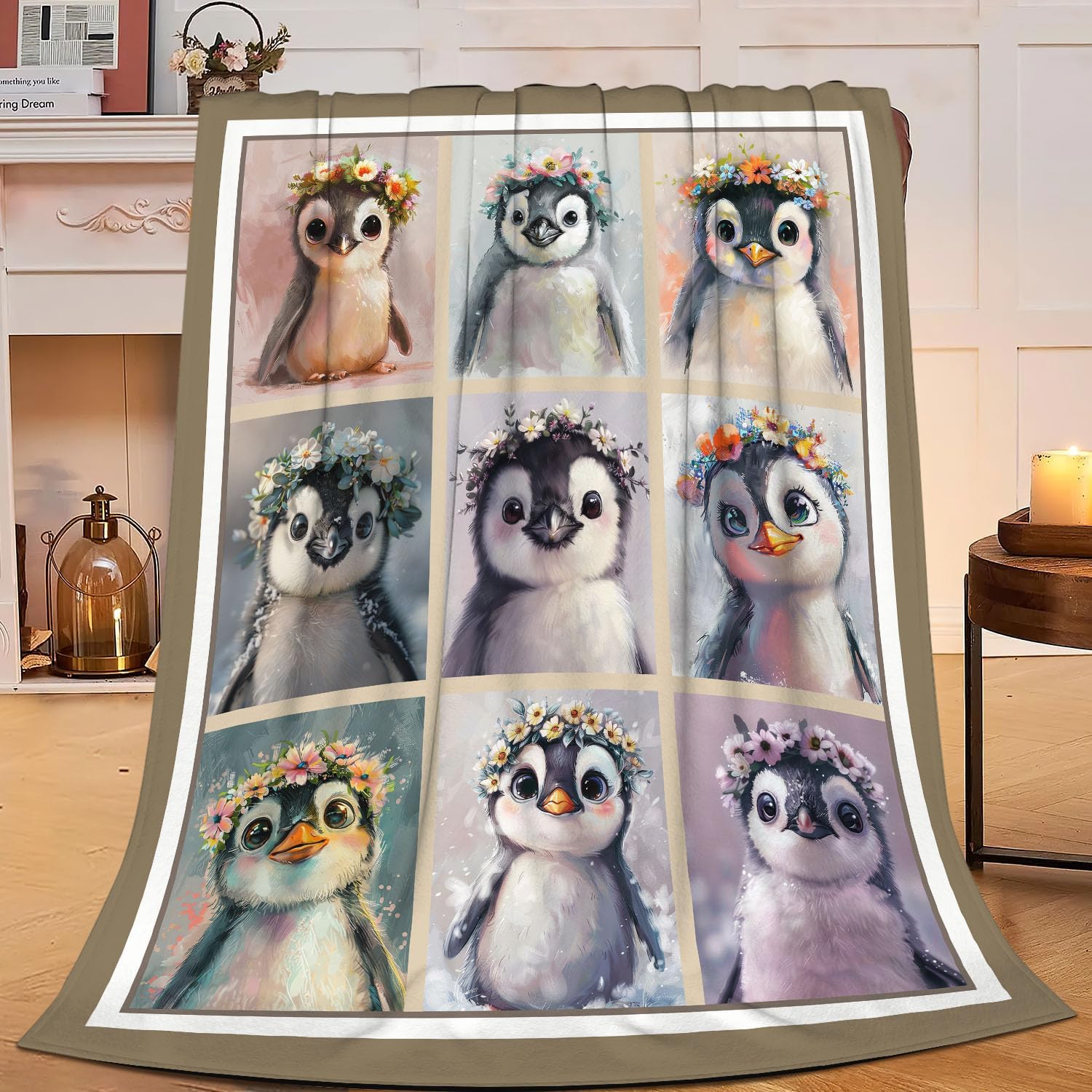 Penguin Blanket Cute Animal Throw Blanket Flannel Stuff Merch Cozy Decor Fleece Plush Fuzzy Warm Soft Lightweight Bedding Gifts for Penguin Lover Women Men Girls Boy Couch 50"X40"