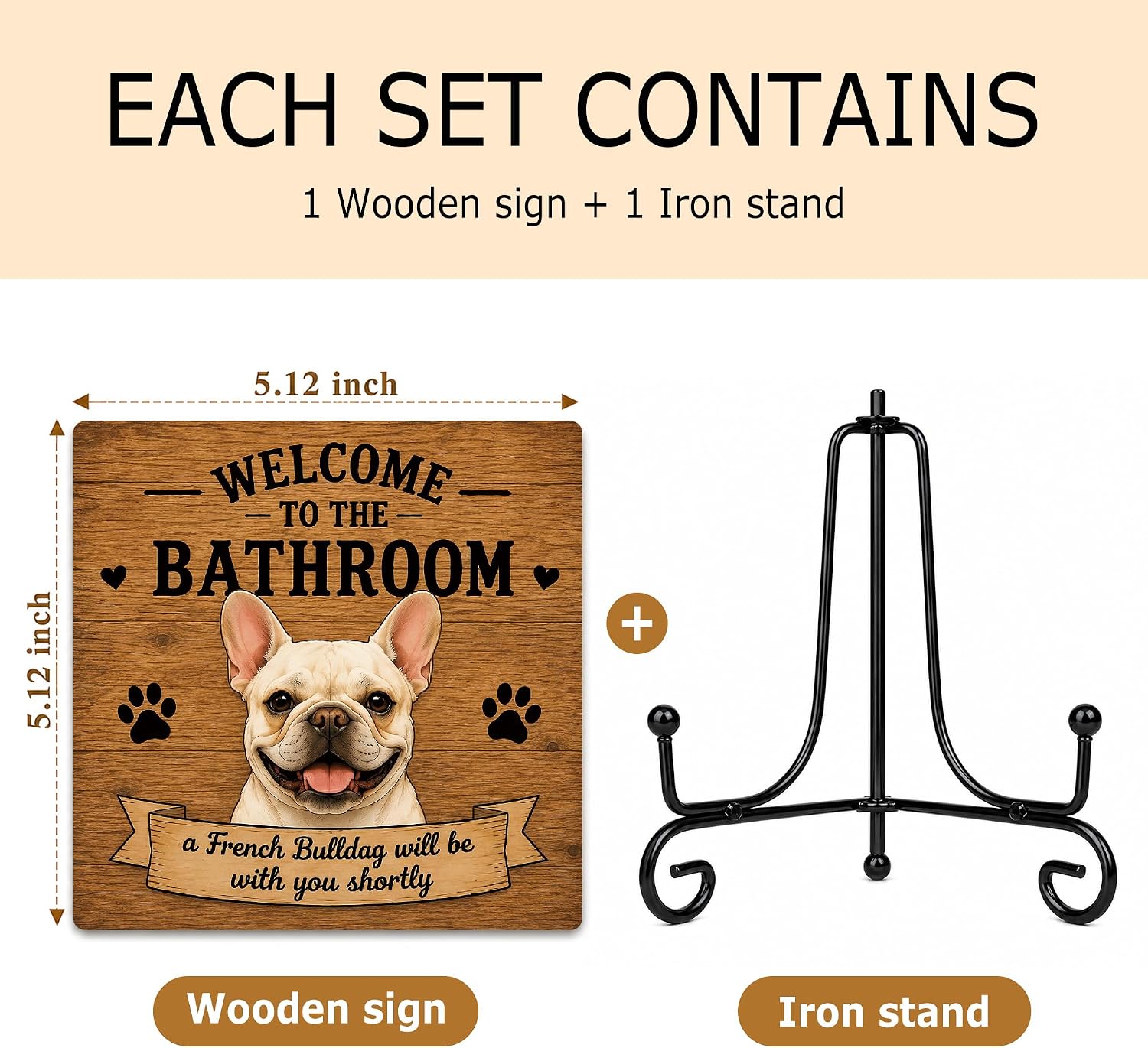 French Bulldog Bathroom Wood Sign 5.1"x5.1" Bathroom Decor(093 image 3