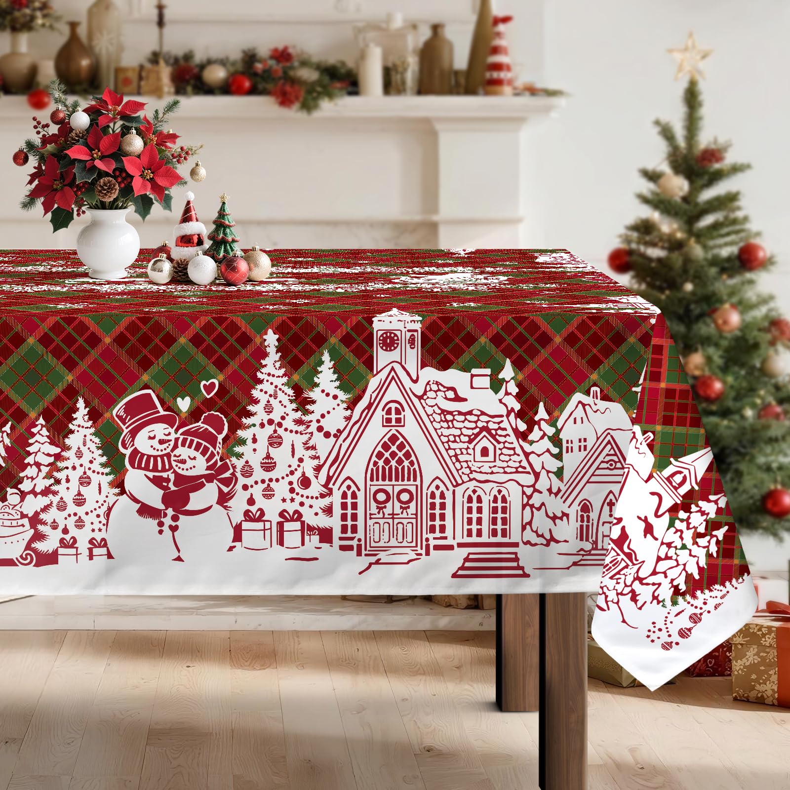 Nappe de Noël écossais rouge vert grand format 152x304cm décoration Élan