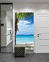Vista 3 de FLFK Adhesivo de puerta - Playa y palmera, mural de pelar y pegar, tamaño combinado 36"x80", dividido en 2 piezas