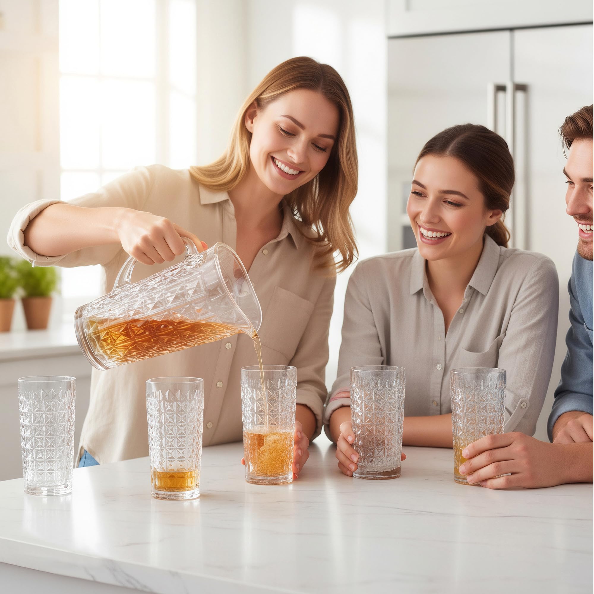 Crystal BOHEMIA Gläser-Set mit Wasserkaraffe – 1 L Glaskrug & 6 Trinkgläser je 260 ml, spülmaschinenfest, kratzfest & elegant – Kristallglas Set für Wasser, Longdrinks & Softdrinks