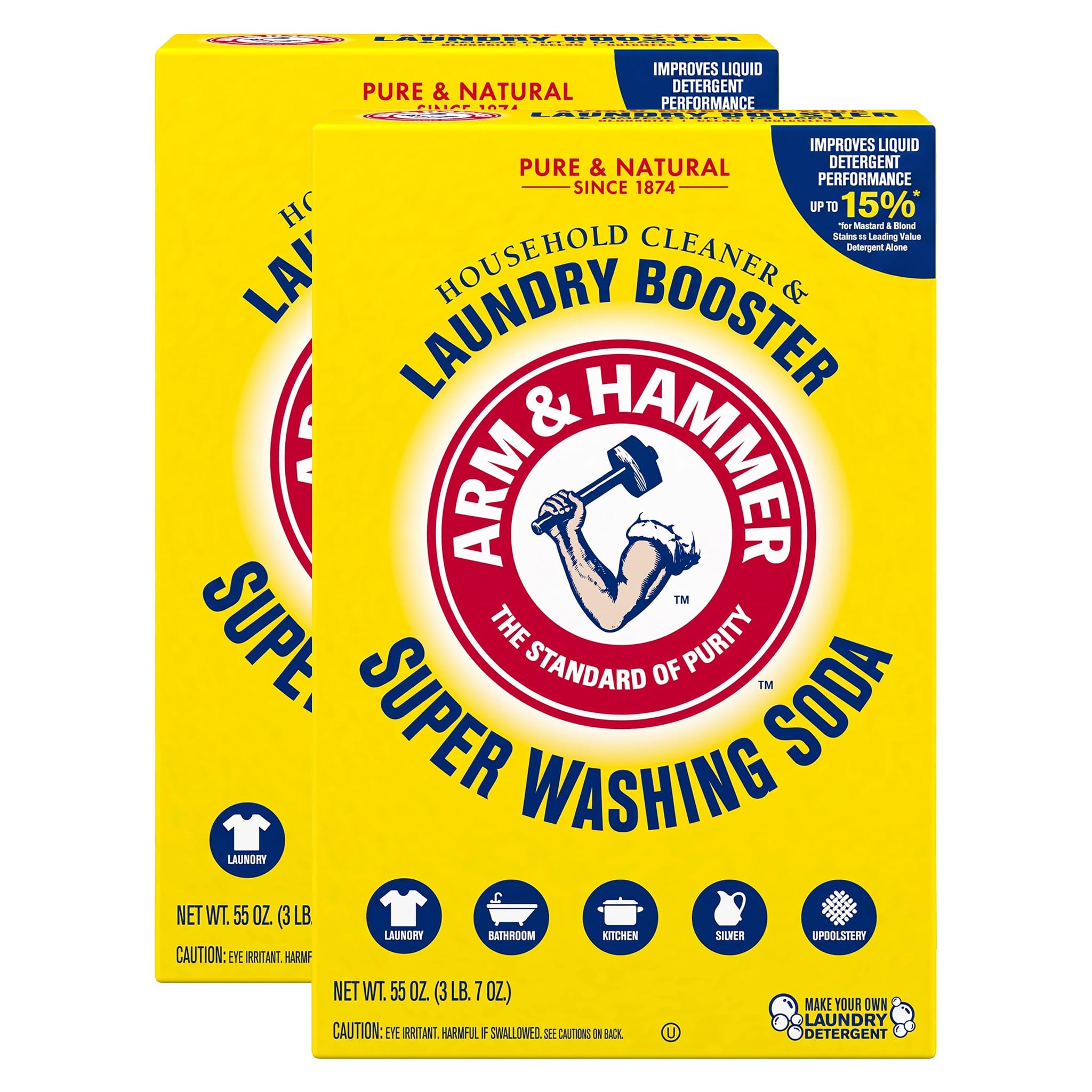 ARM &amp; HAMMER Super Washing Soda Household Cleaner and Laundry Booster, 55 oz (Pack of 2)