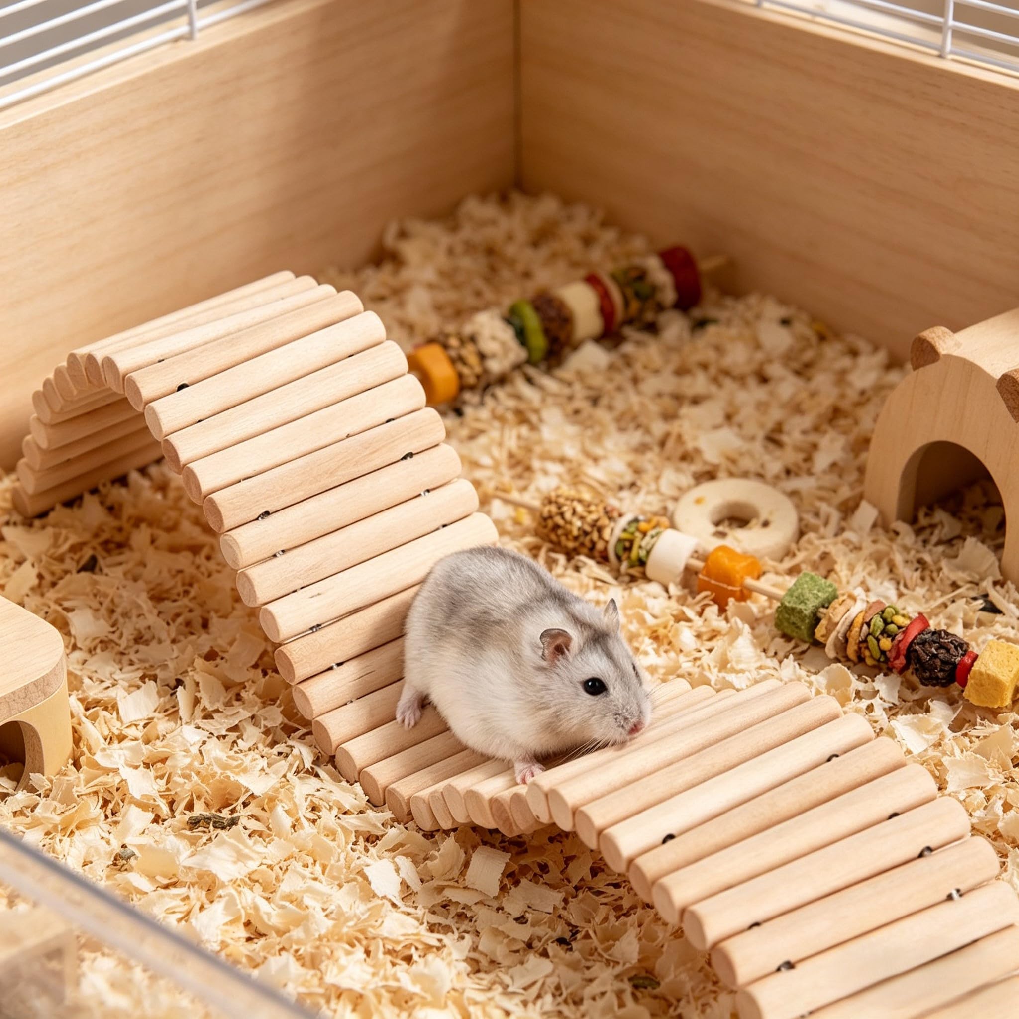 Puente-escondite para Mascotas, Túnel De Escalada Flexible De Madera Y Casita con Rampa, Juguete Natural para Masticar para Cobayas, Hurones, Erizos, Chinchillas Y Pequeños color1