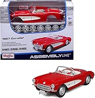 Vista 9 de Kit de automóvil fundido a presión Maisto, línea de montaje 1957 Chevrolet Corvette, escala 1/24, rojo