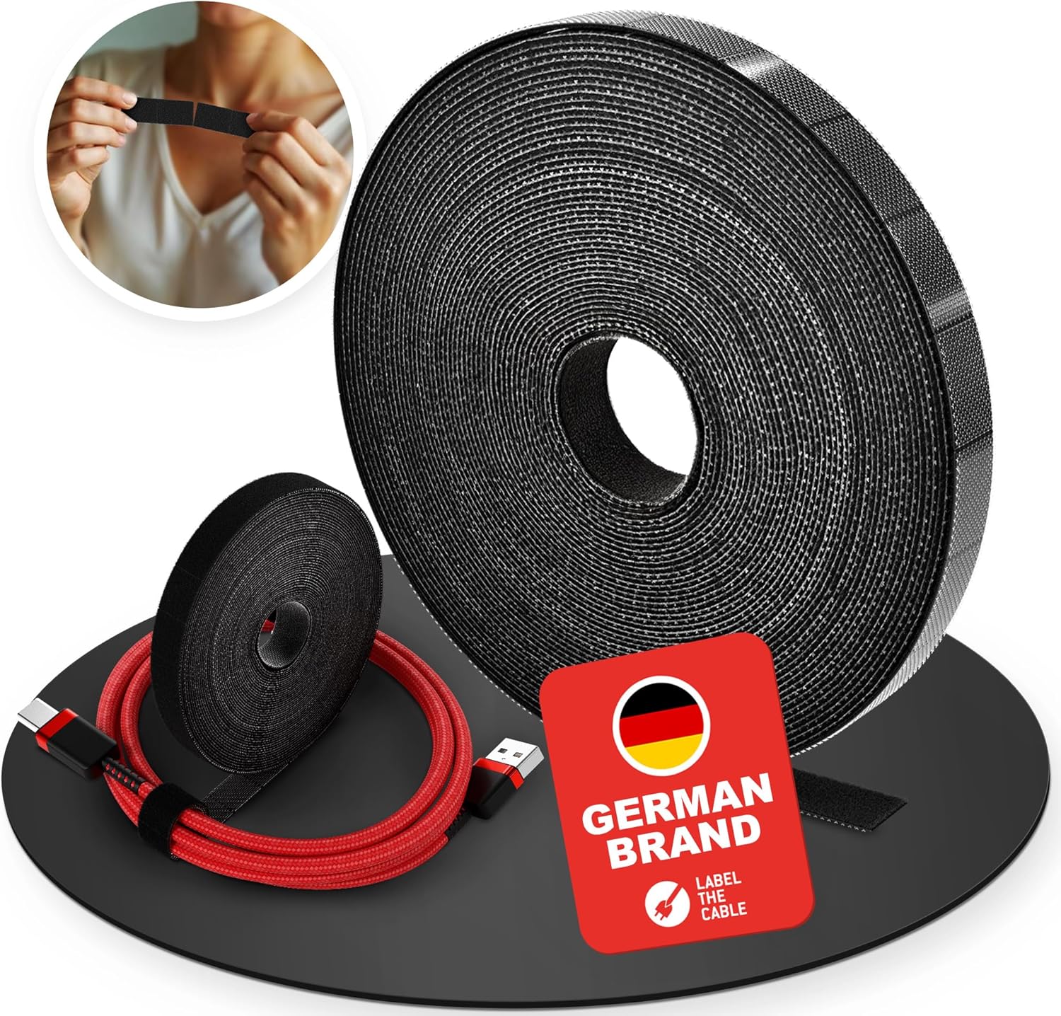 RIP Strap – Double-Sided, tearable Hook and Loop Tape – Segmented Cable Ties for Cable Management, DIY Projects & Plants – Reusable Hook and Loop Tape roll with Strong Adhesive (10 m)