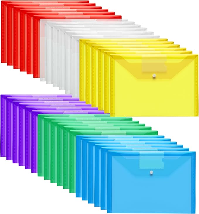 Carpeta Plastico A4 - 36 Piezas Sobres Carpetas Transparente Carpeta Sobre A4 Sobres de Plastico con Botón Cierre