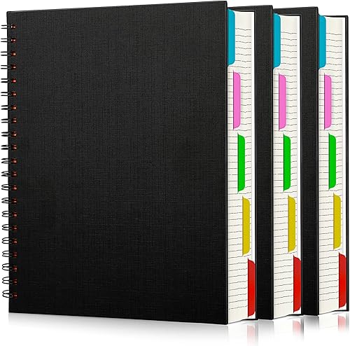 Miniatura 8 de EUSOAR Cuaderno de 5 materias de tapa dura, 3 piezas A5 de 5.5 x 8.3 pulgadas, bloc de escritura en espiral con rayas universitarias, grueso de 100