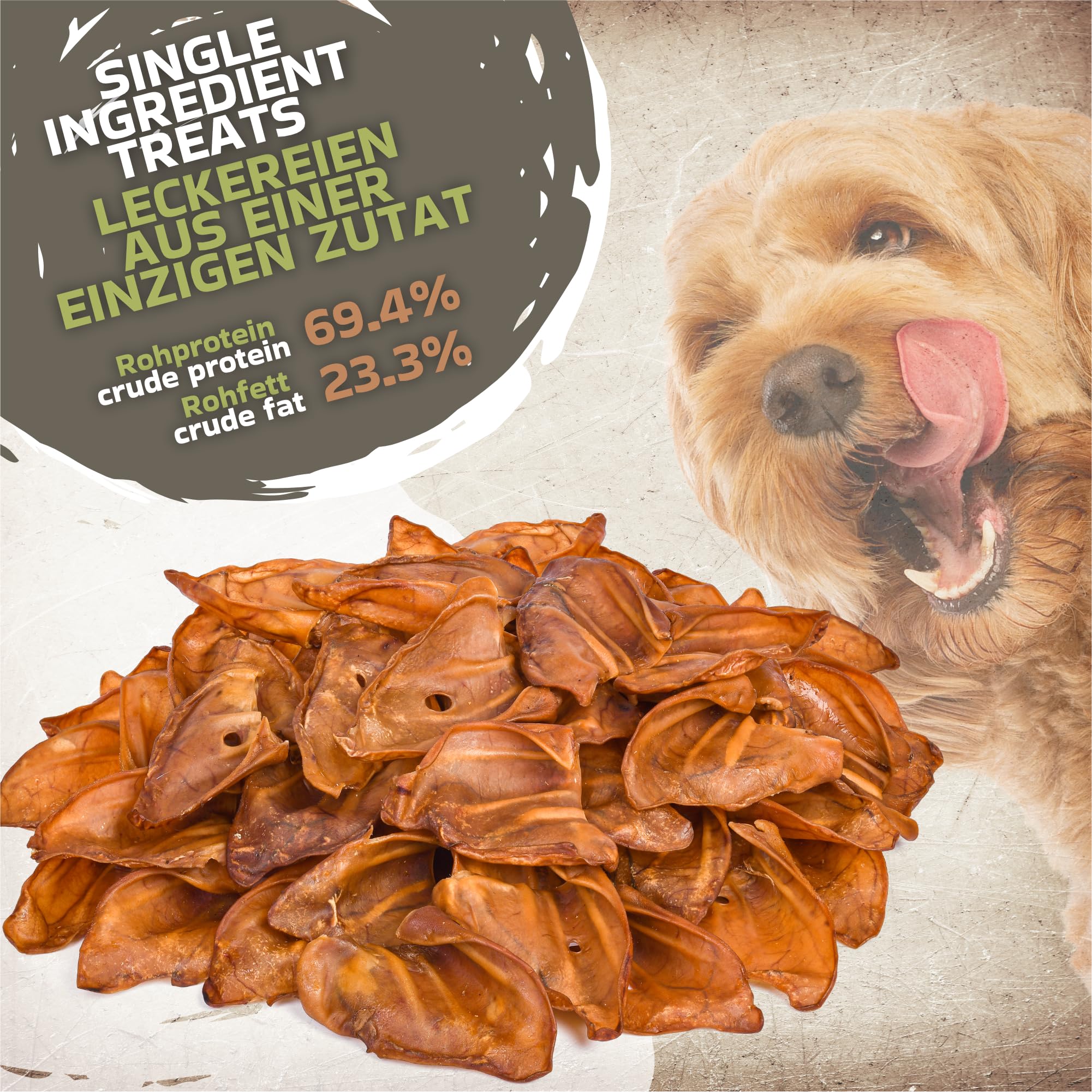Orecchie di maiale per cani 50 pezzi (2kg) | Snack naturali di orecchie di maiale intere essiccate | 100% naturali | Masticazione duratura | Senza cereali | Ideali per cani piccoli e grandi